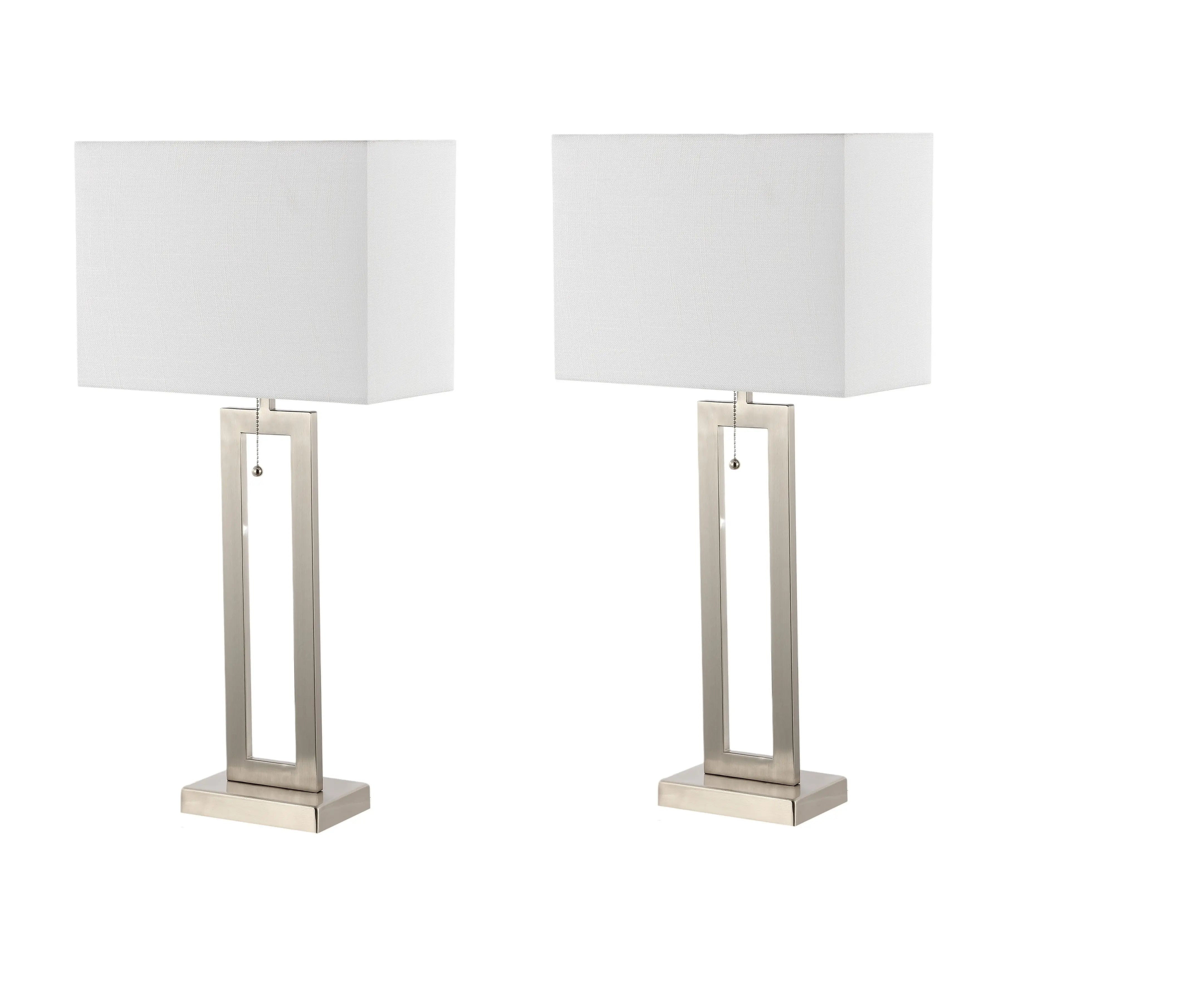 Set of Two 29" Nickel Table Lamps With Shades Homeroots Lighting