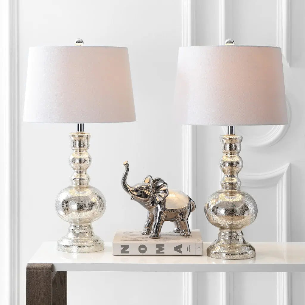 Set of Two 29" Silver Novelty Table Lamps With Drum Shades Homeroots Lighting