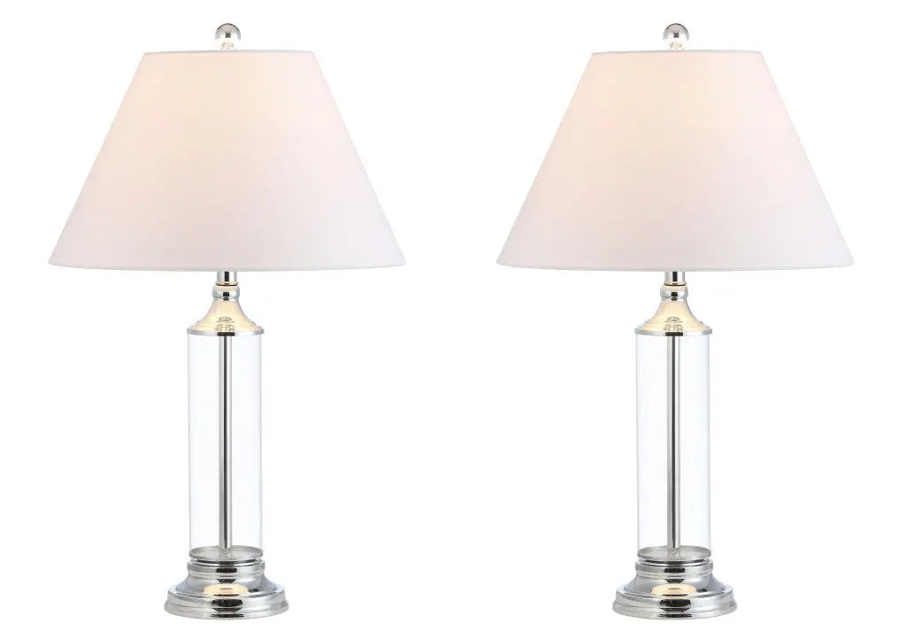 Set of Two 29" Silver Novelty Table Lamps With Empire Shades Homeroots Lighting