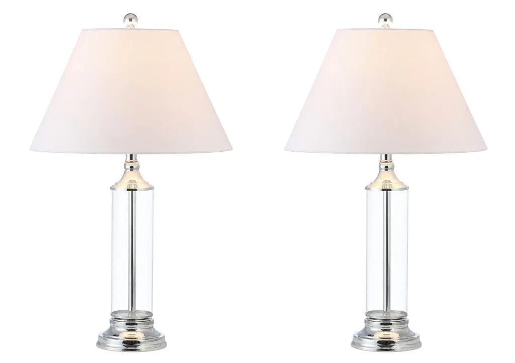 Set of Two 29" Silver Novelty Table Lamps With Empire Shades Homeroots Lighting