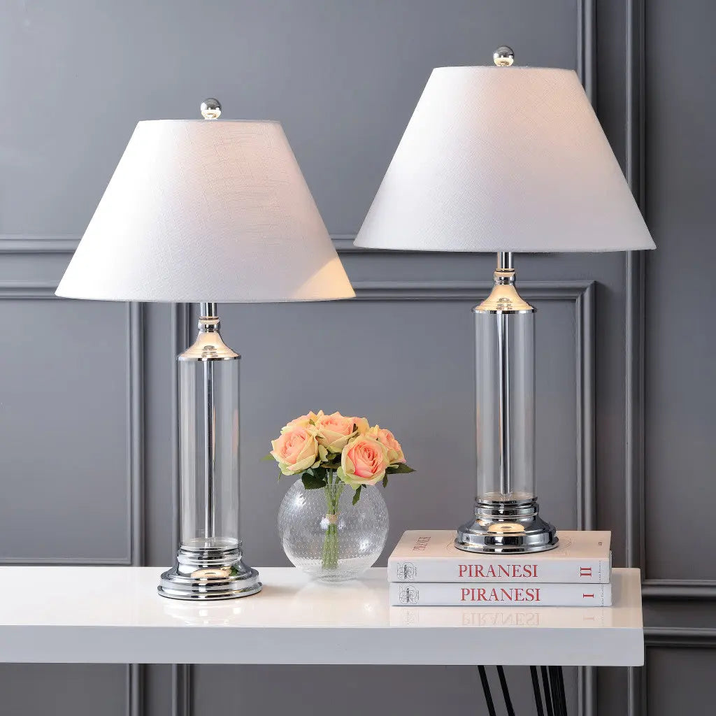 Set of Two 29" Silver Novelty Table Lamps With Empire Shades Homeroots Lighting