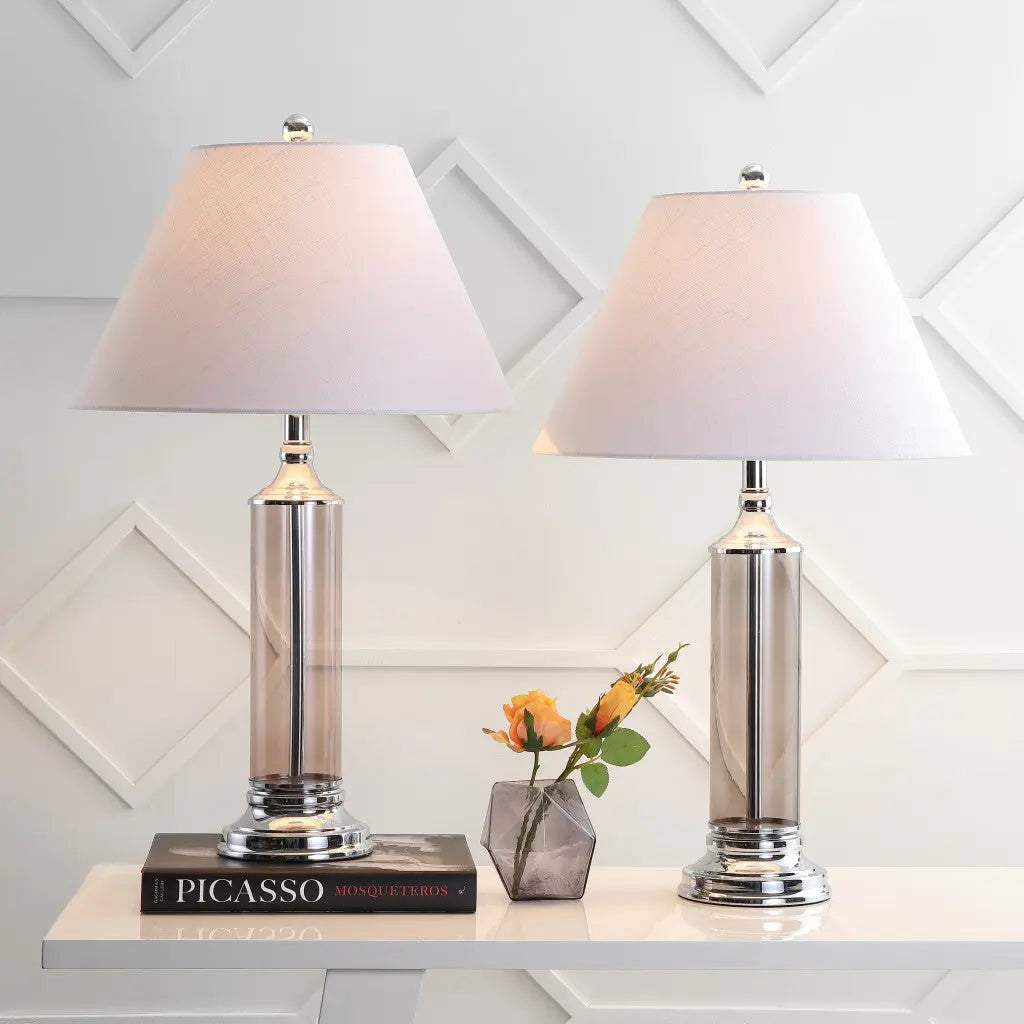 Set of Two 29" Silver Novelty Table Lamps With Empire Shades Homeroots Lighting