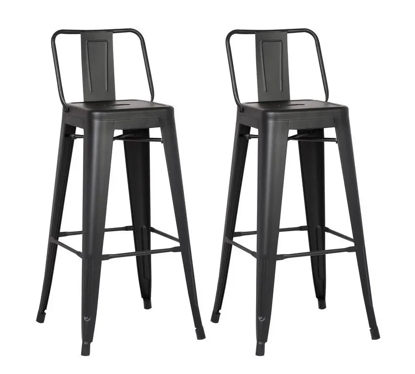 Set of Two 30 " Black Iron Low Back Bar Height Bar Chairs Homeroots Living Room