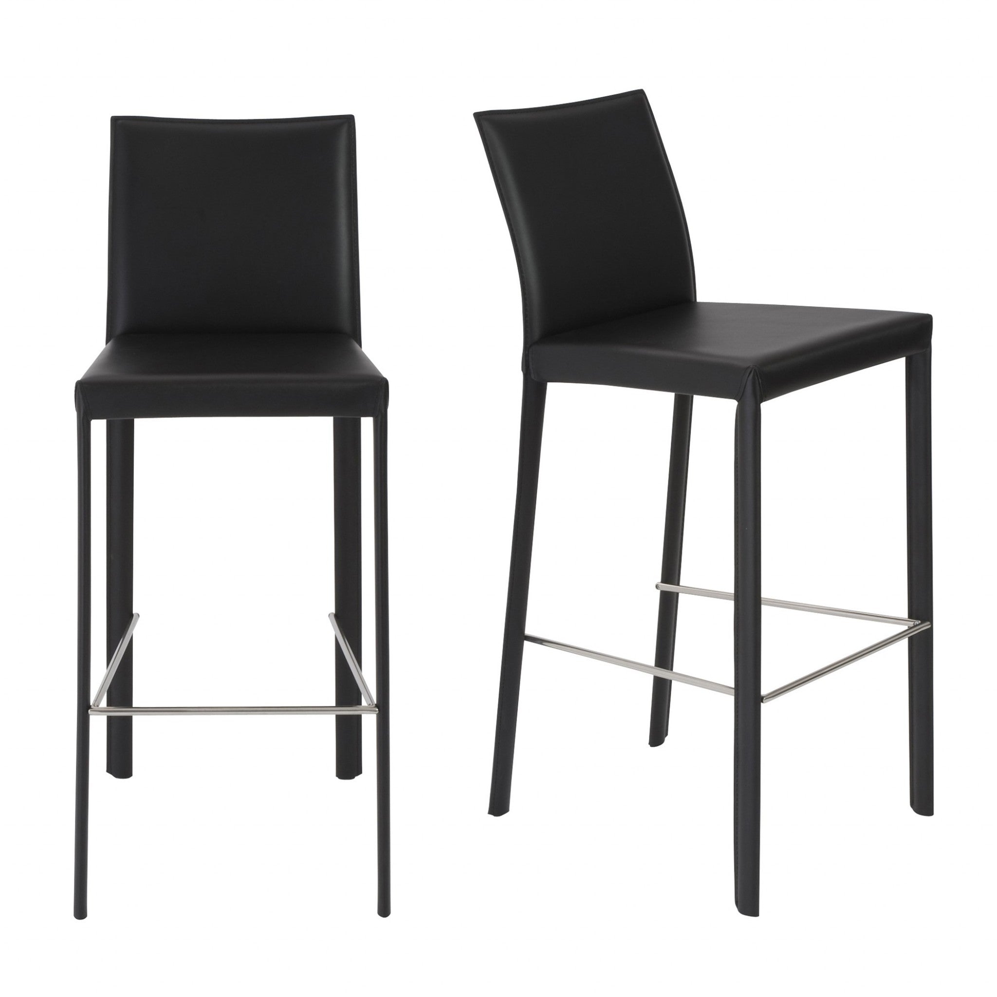 Set of Two 30" Black Faux Leather and Steel Bar Height Bar Chairs Homeroots Living Room