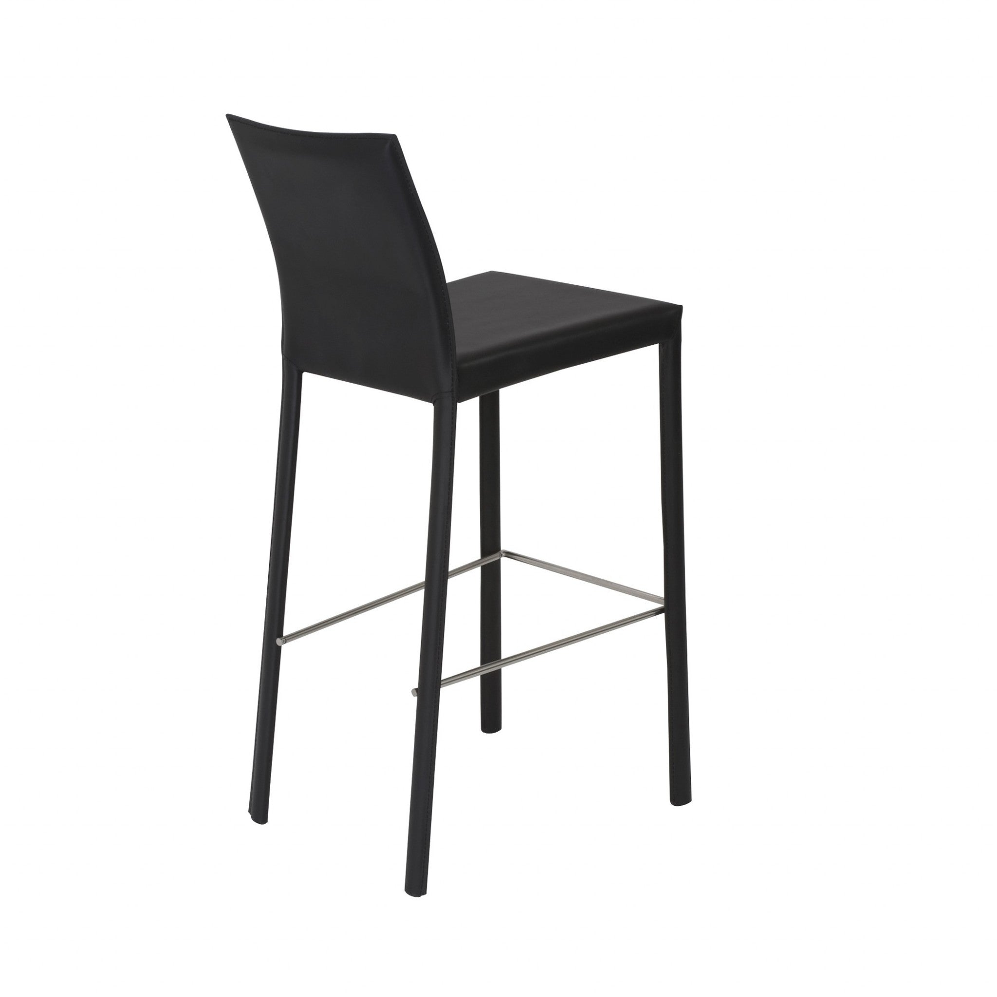 Set of Two 30" Black Faux Leather and Steel Bar Height Bar Chairs Homeroots Living Room