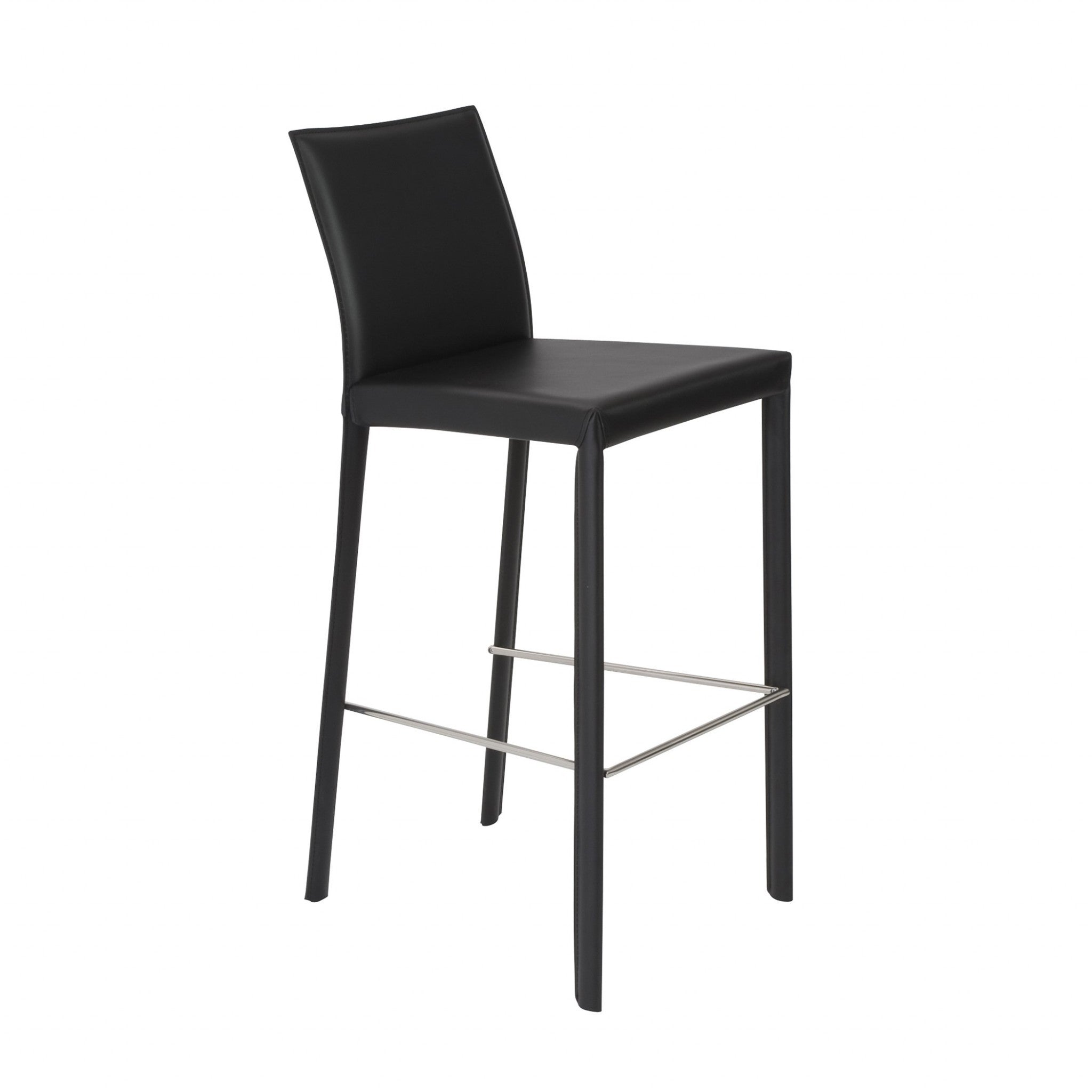 Set of Two 30" Black Faux Leather and Steel Bar Height Bar Chairs Homeroots Living Room