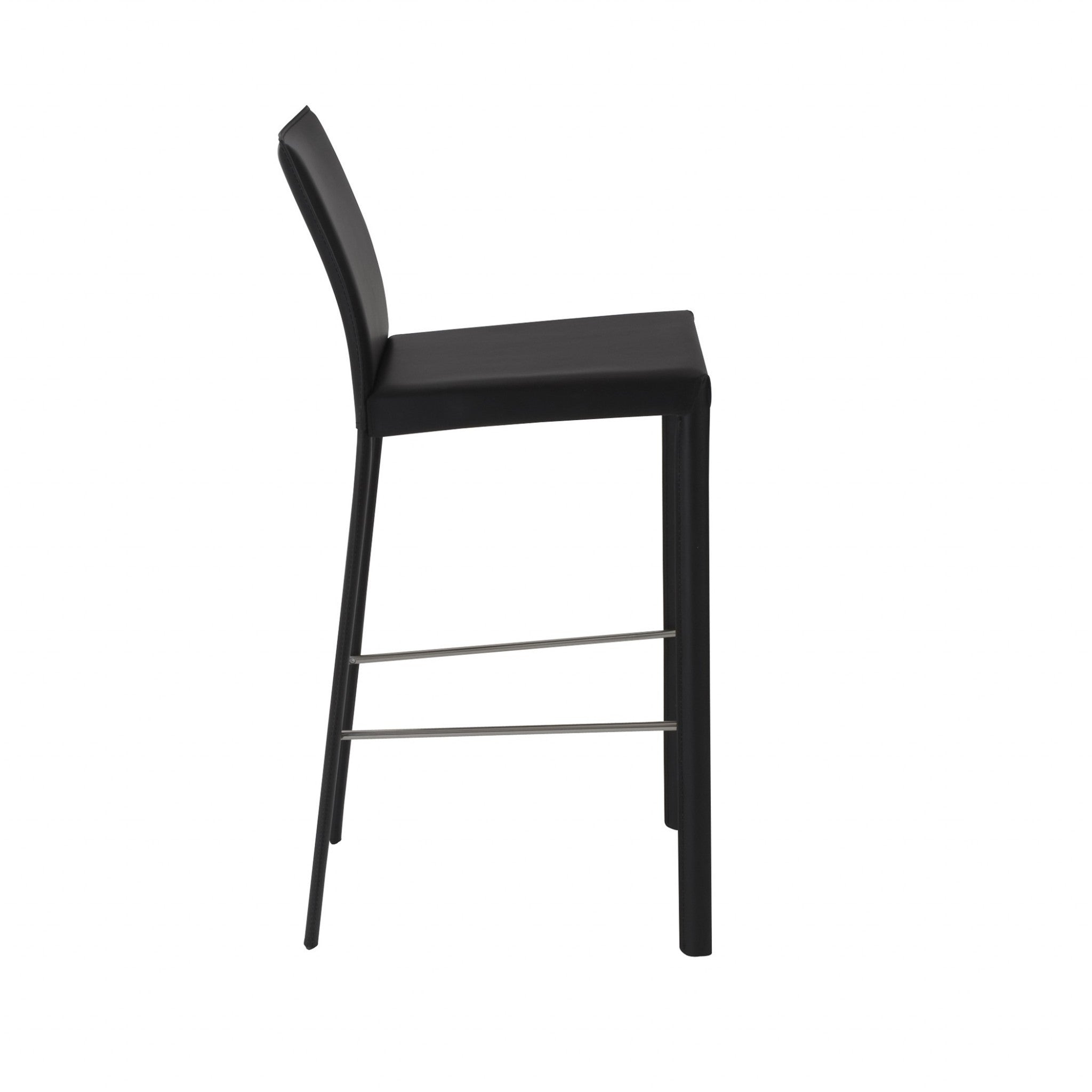 Set of Two 30" Black Faux Leather and Steel Bar Height Bar Chairs Homeroots Living Room