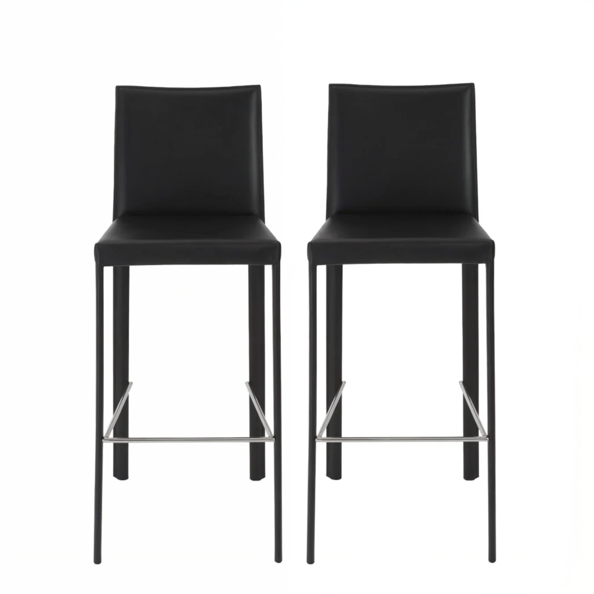 Set of Two 30" Black Faux Leather and Steel Bar Height Bar Chairs Homeroots Living Room