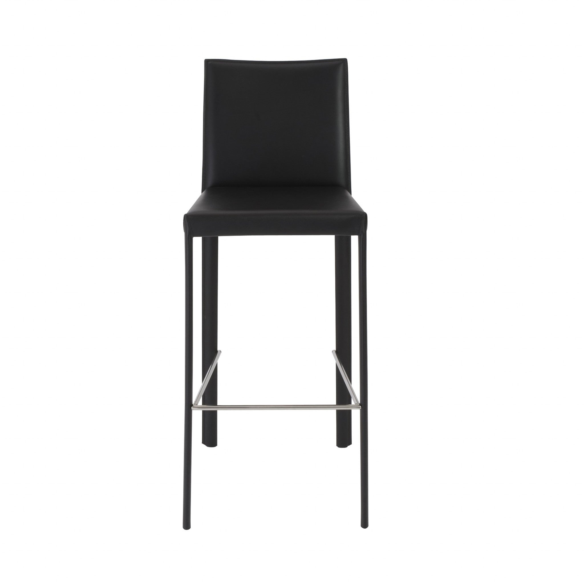Set of Two 30" Black Faux Leather and Steel Bar Height Bar Chairs Homeroots Living Room