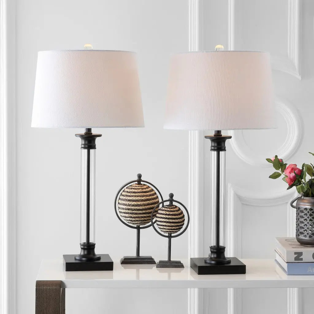 Set of Two 30" Black Table Lamps With Drum Shades Homeroots Lighting