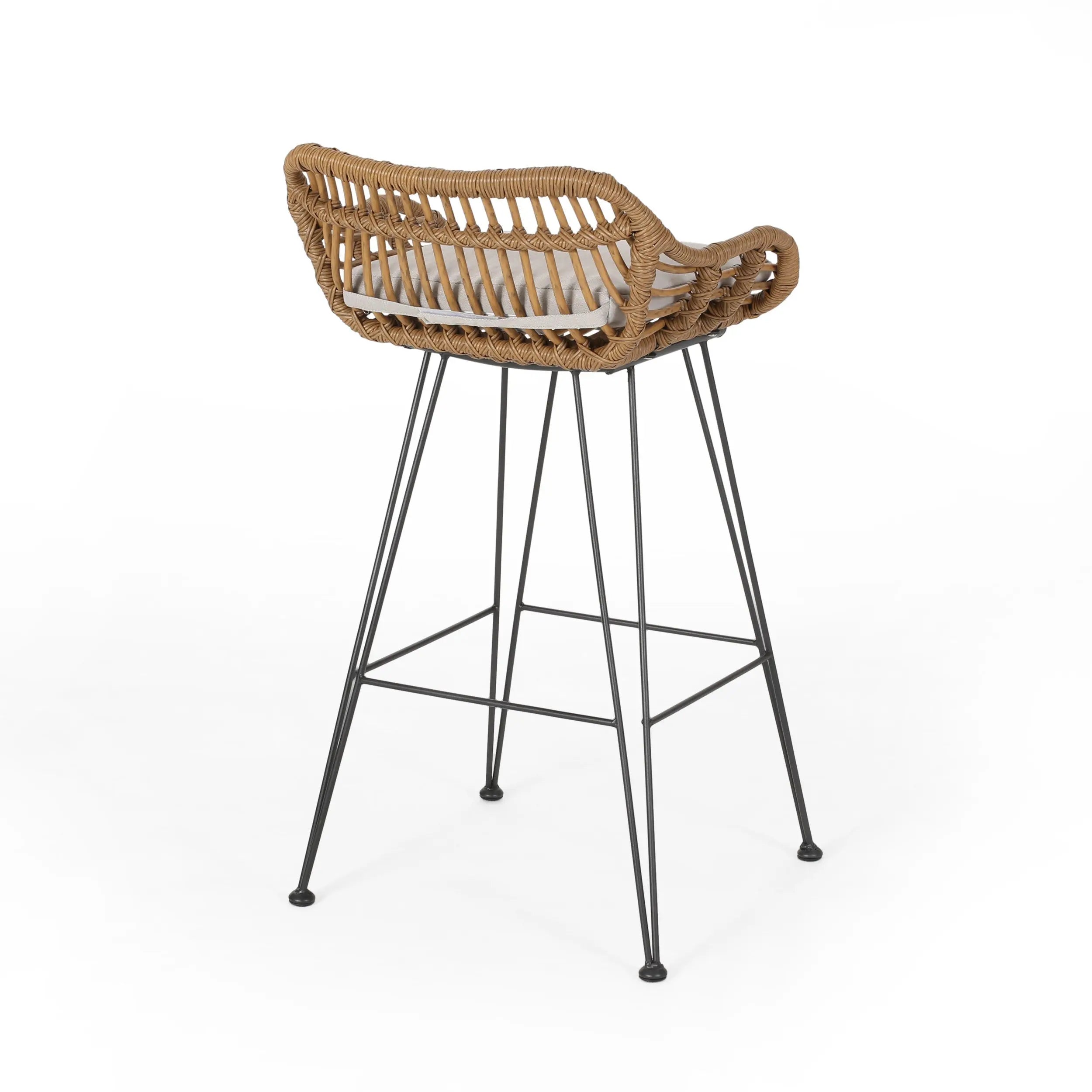 Set of Two 30" Black and Beige Iron Low Back Outdoor Bar Height Chairs Homeroots Outdoor