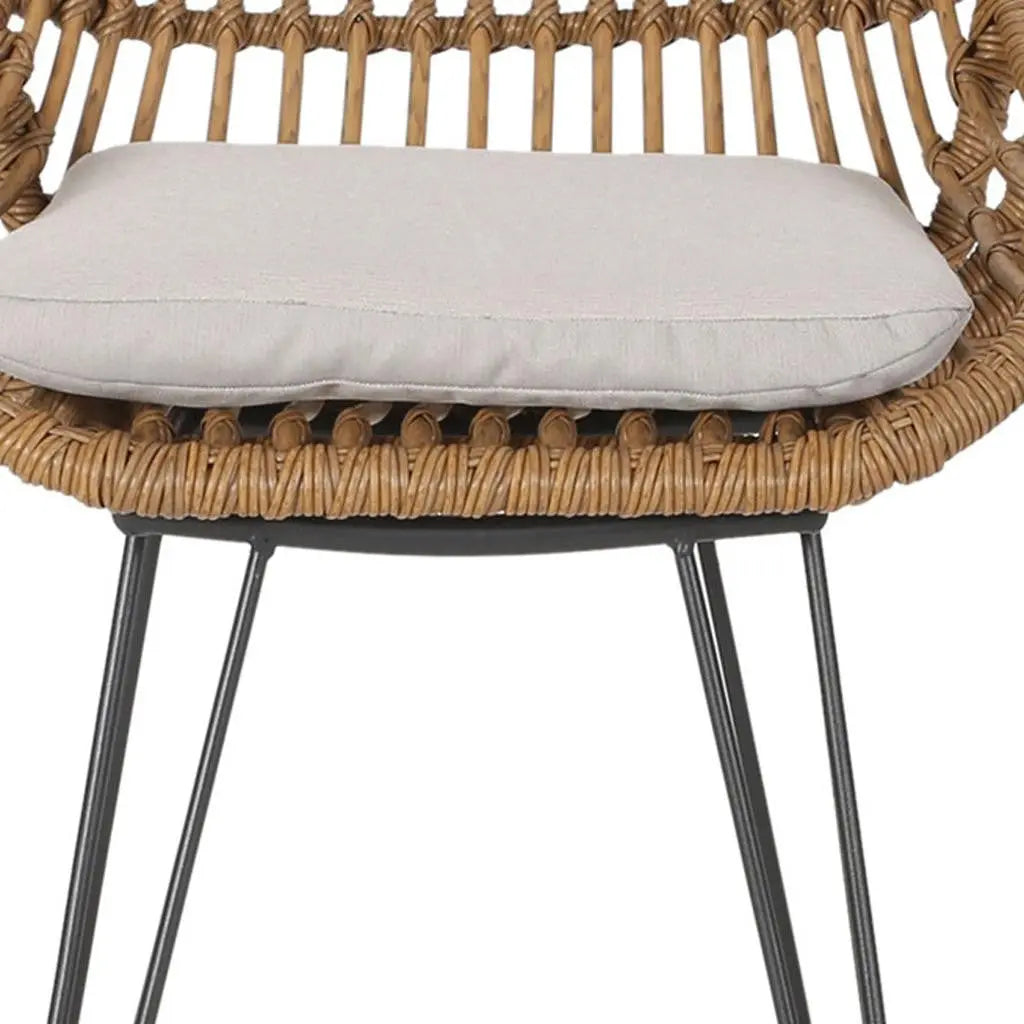 Set of Two 30" Black and Beige Iron Low Back Outdoor Bar Height Chairs Homeroots Outdoor