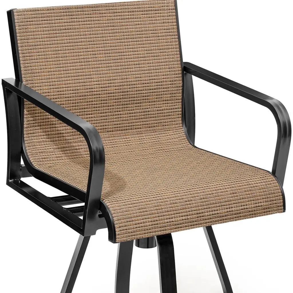 Set of Two 30" Black and Brown Aluminum Swivel Outdoor Bar Height Chairs Homeroots Outdoor