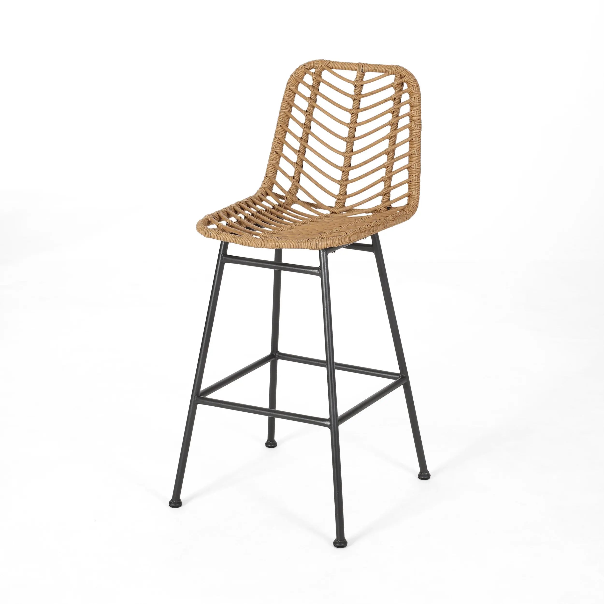 Set of Two 30" Black and Brown Iron Outdoor Bar Height Chairs Homeroots Outdoor