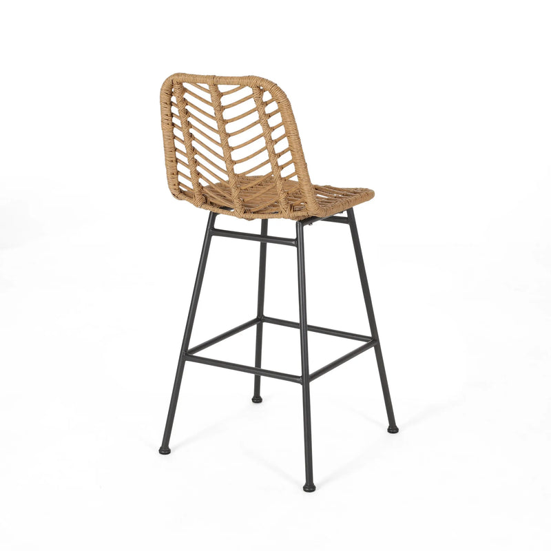 Set of Two 30" Black and Brown Iron Outdoor Bar Height Chairs Homeroots Outdoor