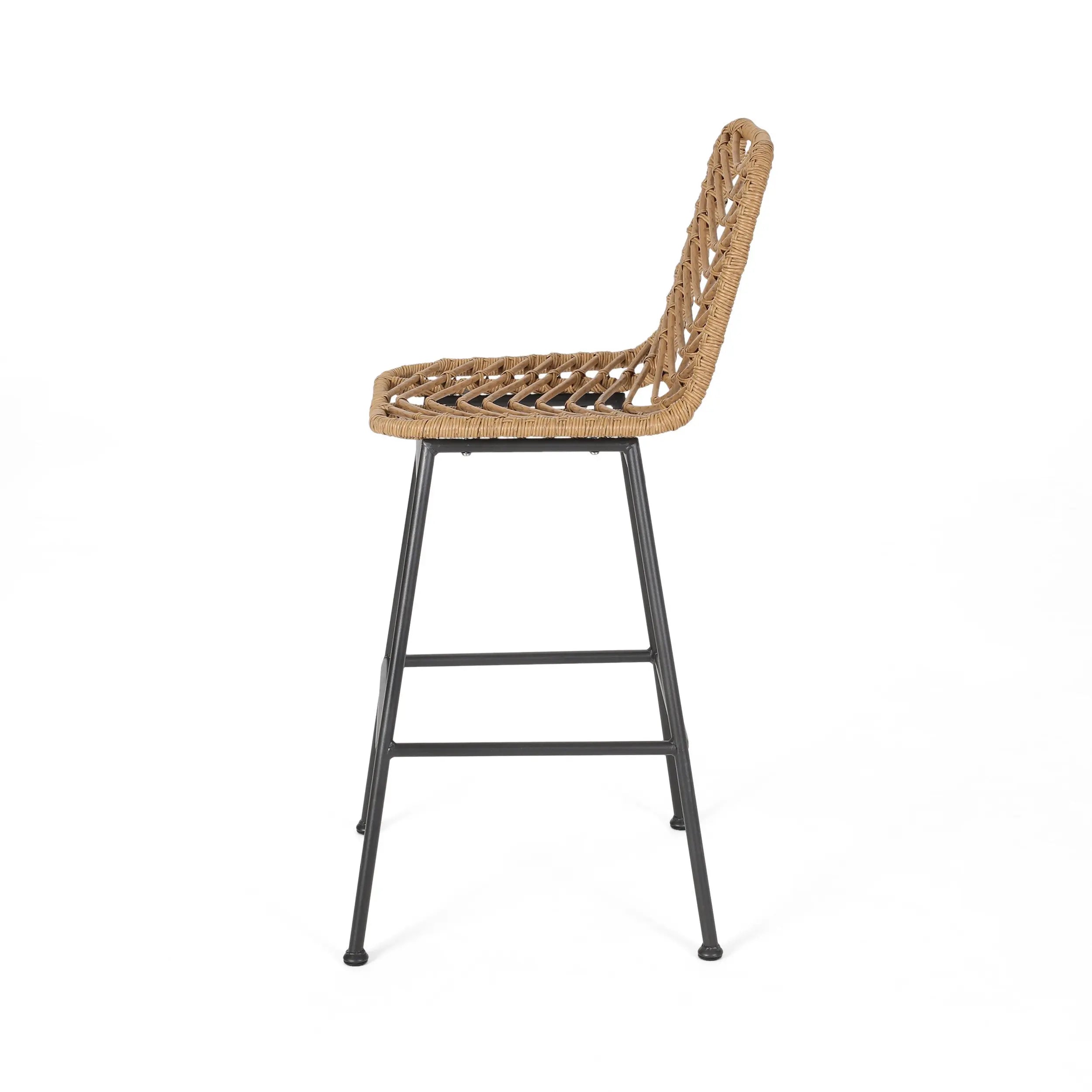 Set of Two 30" Black and Brown Iron Outdoor Bar Height Chairs Homeroots Outdoor