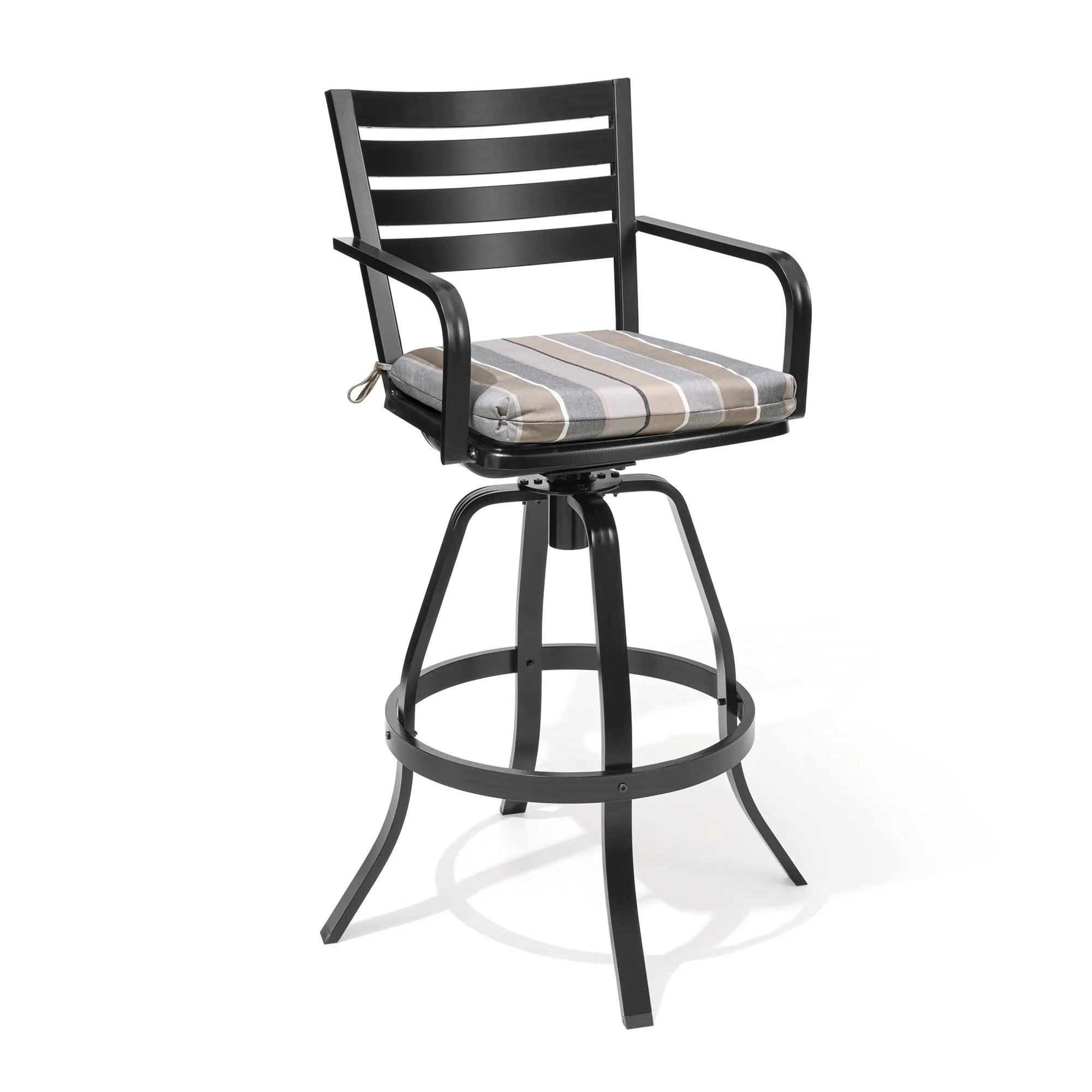 Set of Two 30" Black and Off White Aluminum Swivel Outdoor Bar Height Chairs Homeroots Outdoor