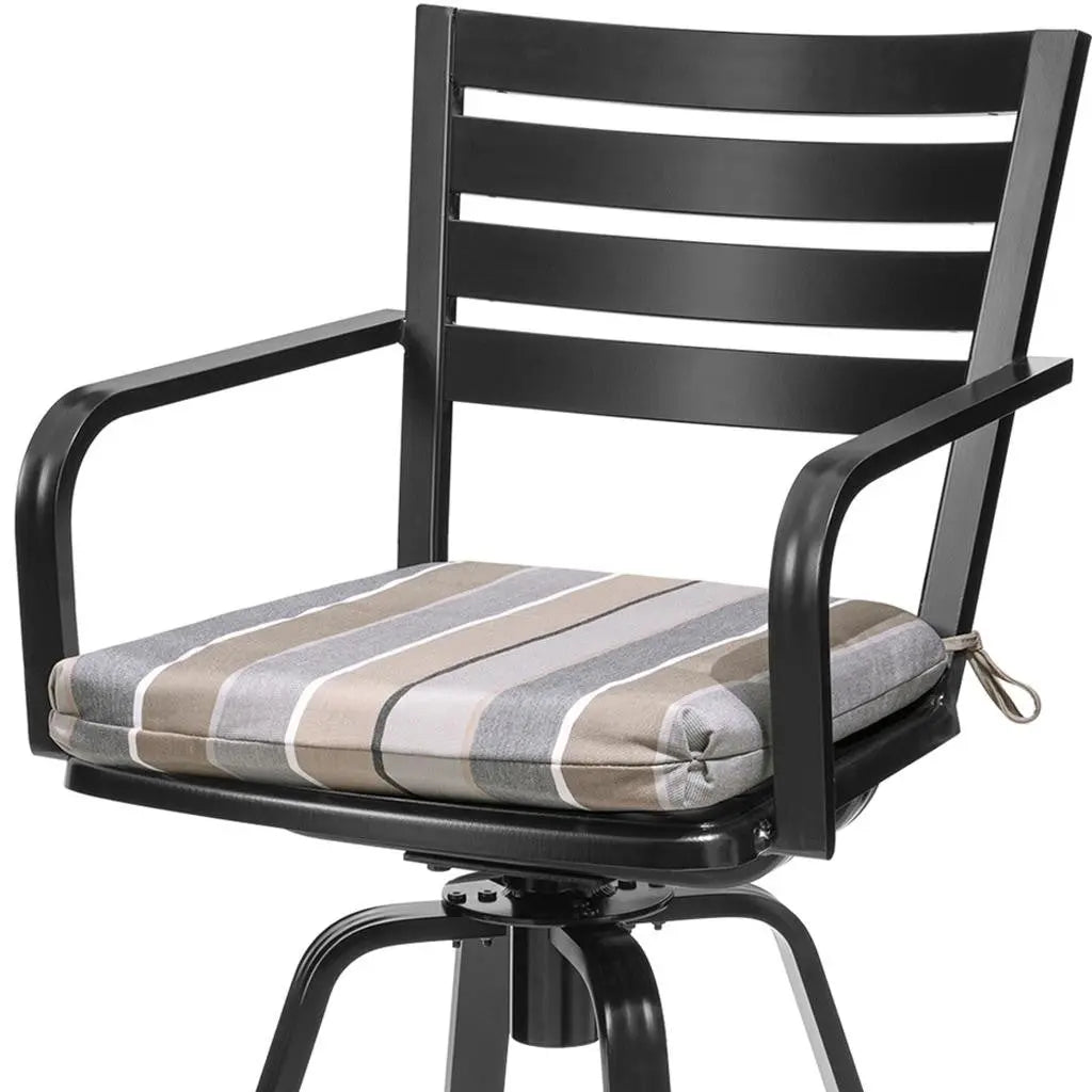 Set of Two 30" Black and Off White Aluminum Swivel Outdoor Bar Height Chairs Homeroots Outdoor