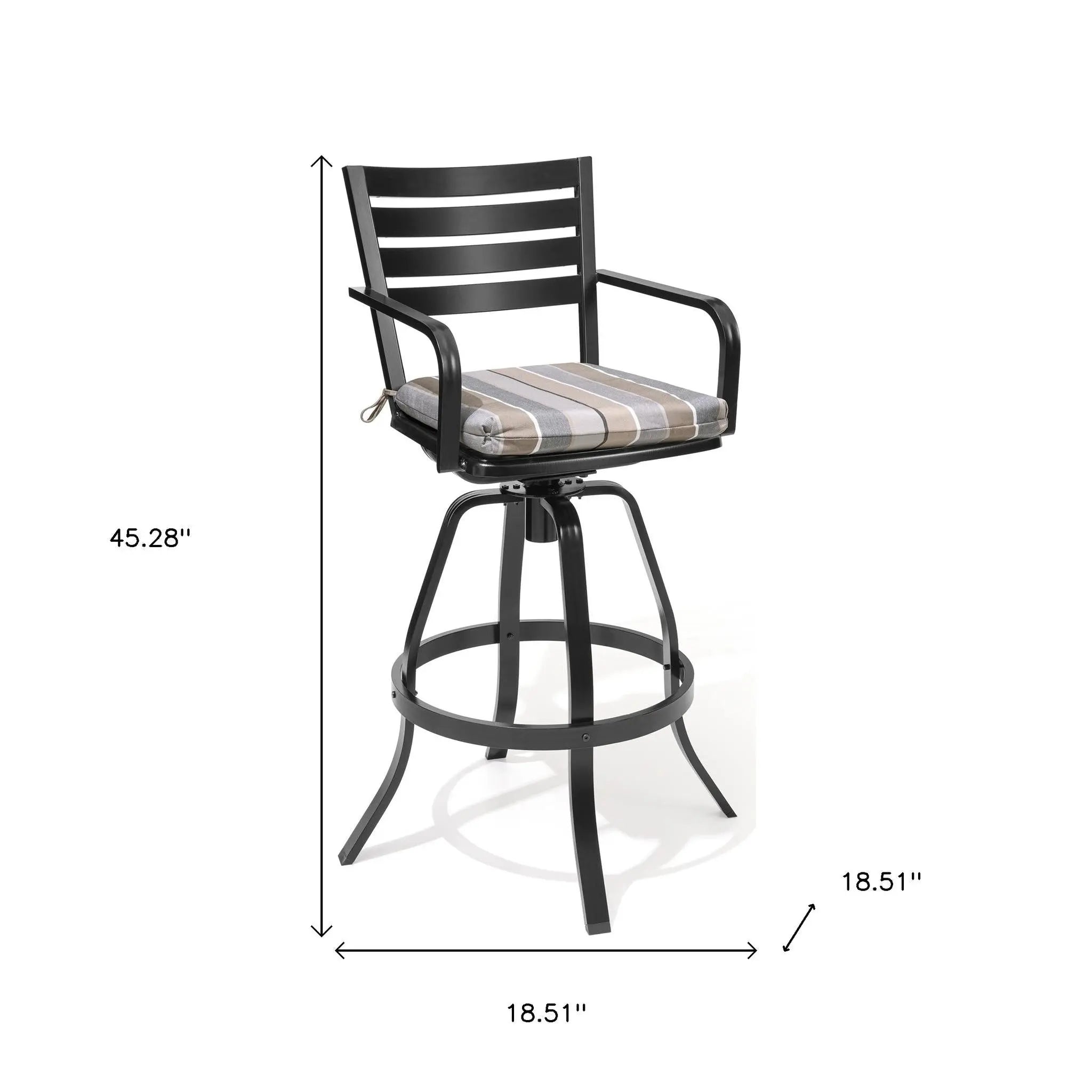 Set of Two 30" Black and Off White Aluminum Swivel Outdoor Bar Height Chairs Homeroots Outdoor