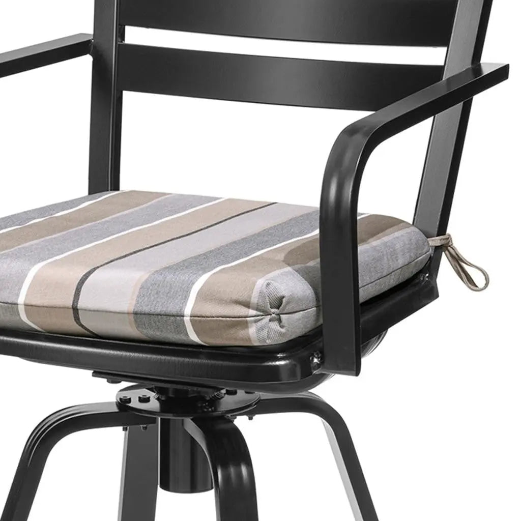 Set of Two 30" Black and Off White Aluminum Swivel Outdoor Bar Height Chairs Homeroots Outdoor