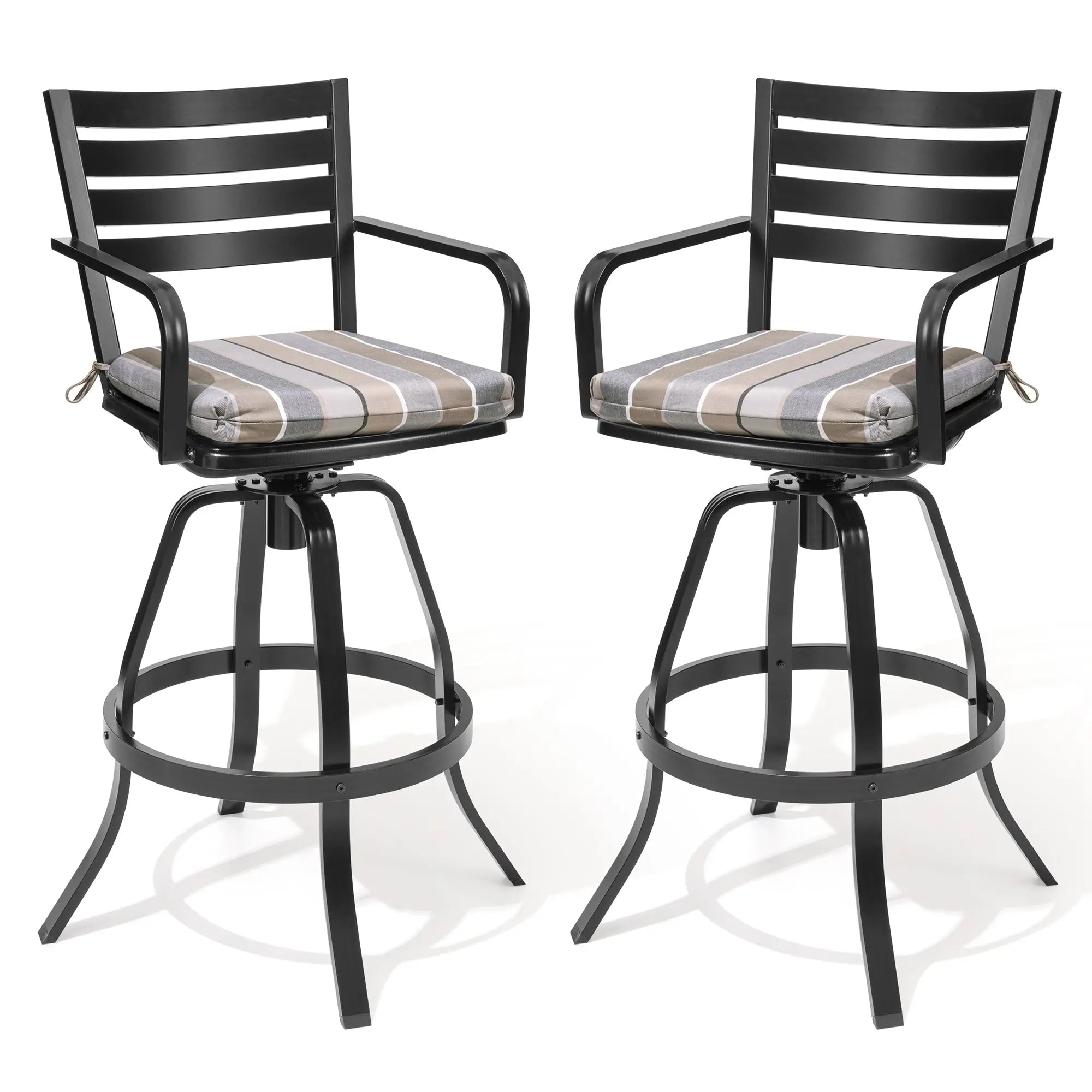 Set of Two 30" Black and Off White Aluminum Swivel Outdoor Bar Height Chairs Homeroots Outdoor