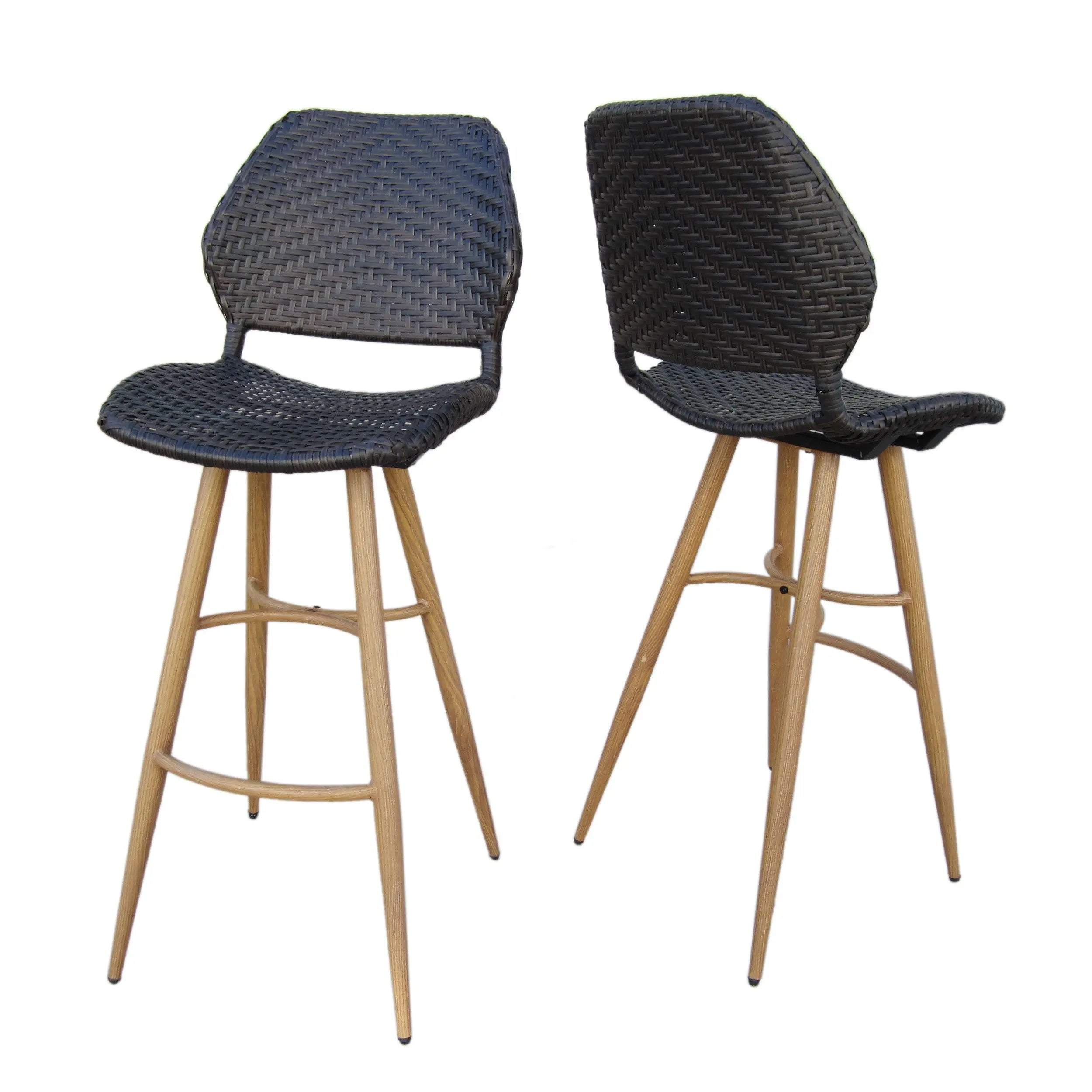 Set of Two 30" Brown Iron Outdoor Bar Height Chairs Homeroots Outdoor
