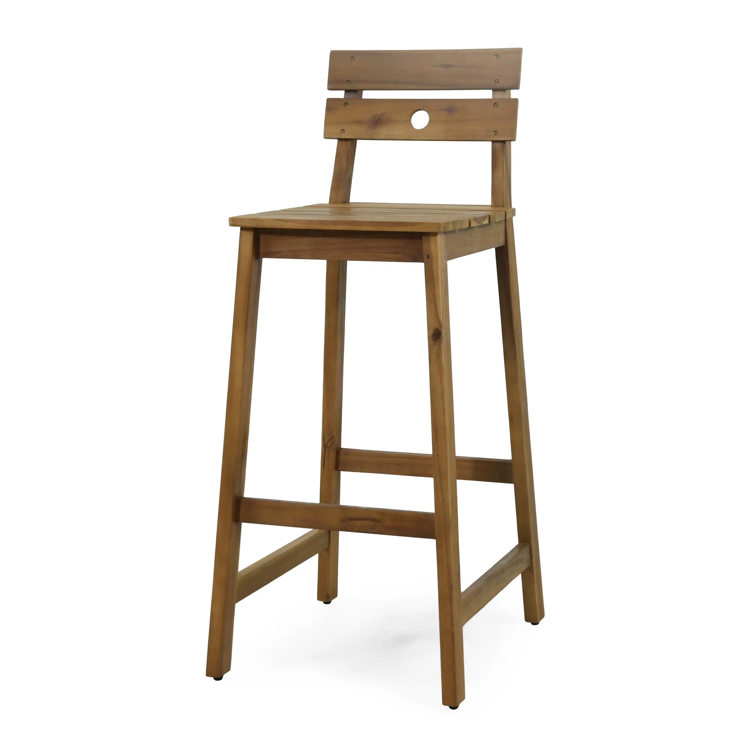 Set of Two 30" Brown Solid Wood Outdoor Bar Height Chairs Homeroots Outdoor