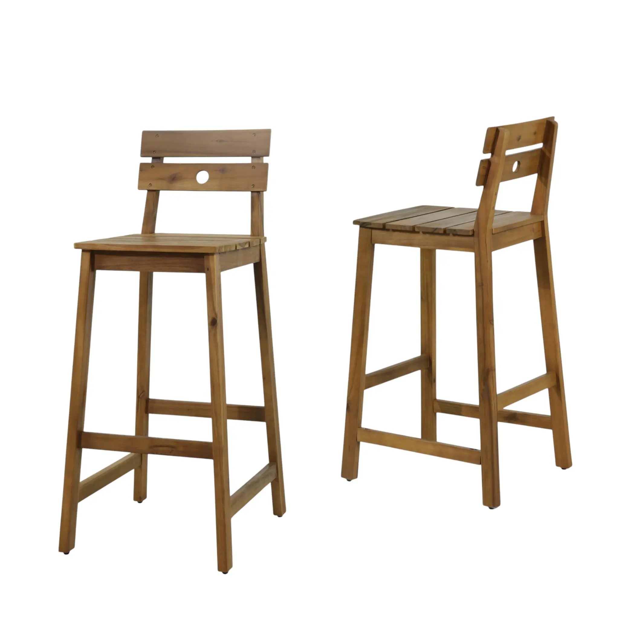Set of Two 30" Brown Solid Wood Outdoor Bar Height Chairs Homeroots Outdoor