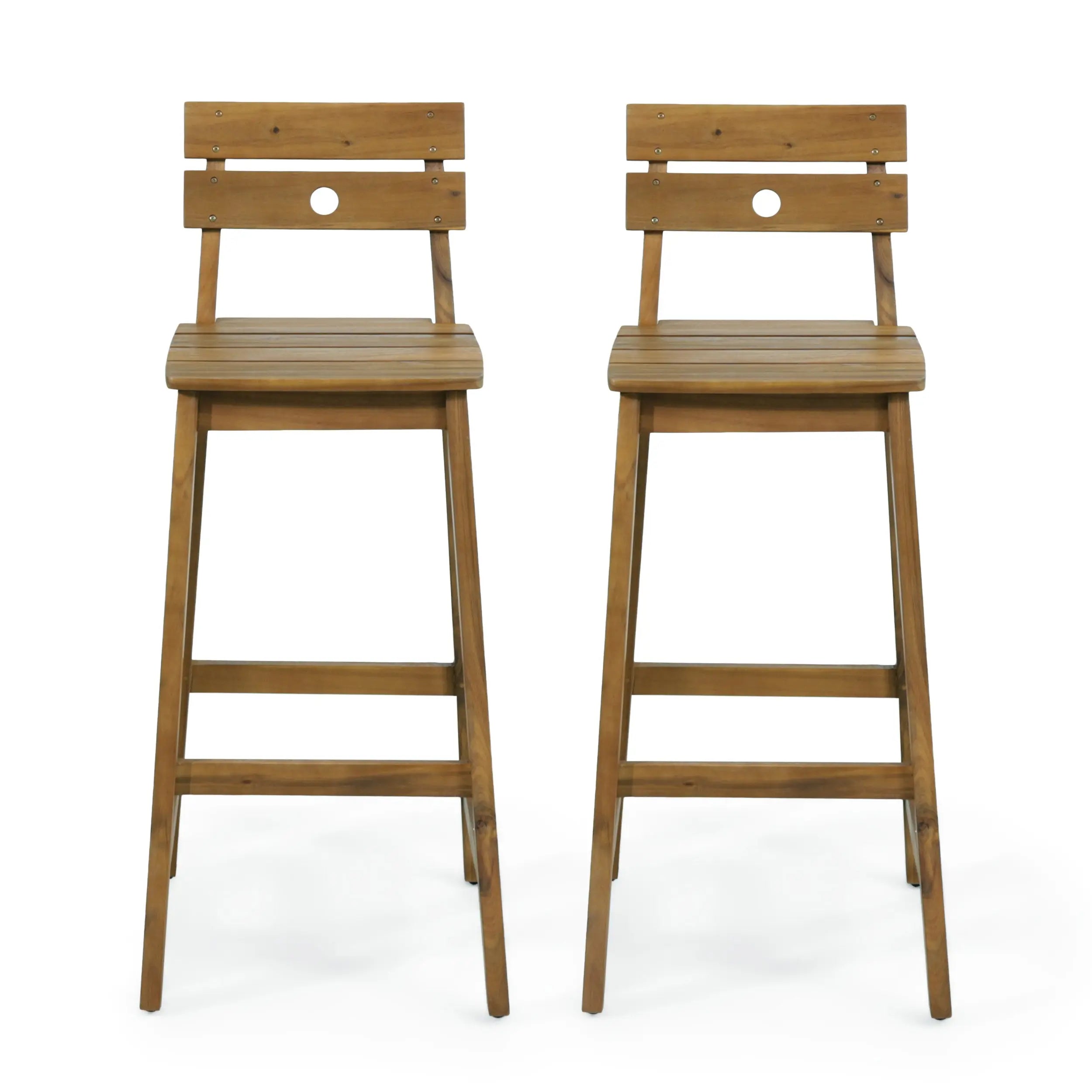 Set of Two 30" Brown Solid Wood Outdoor Bar Height Chairs Homeroots Outdoor