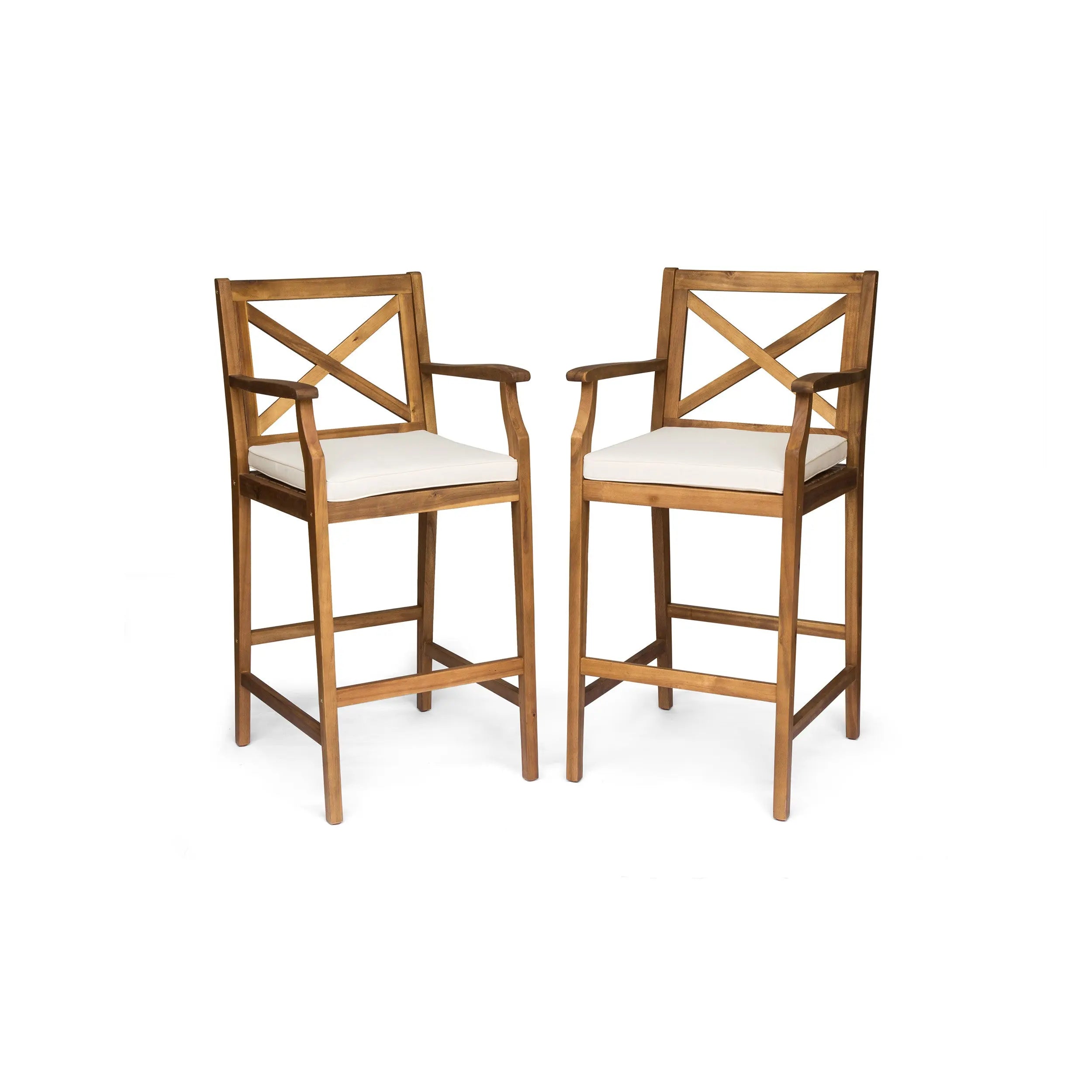 Set of Two 30" Brown Solid Wood Outdoor Bar Height Chairs Homeroots Outdoor