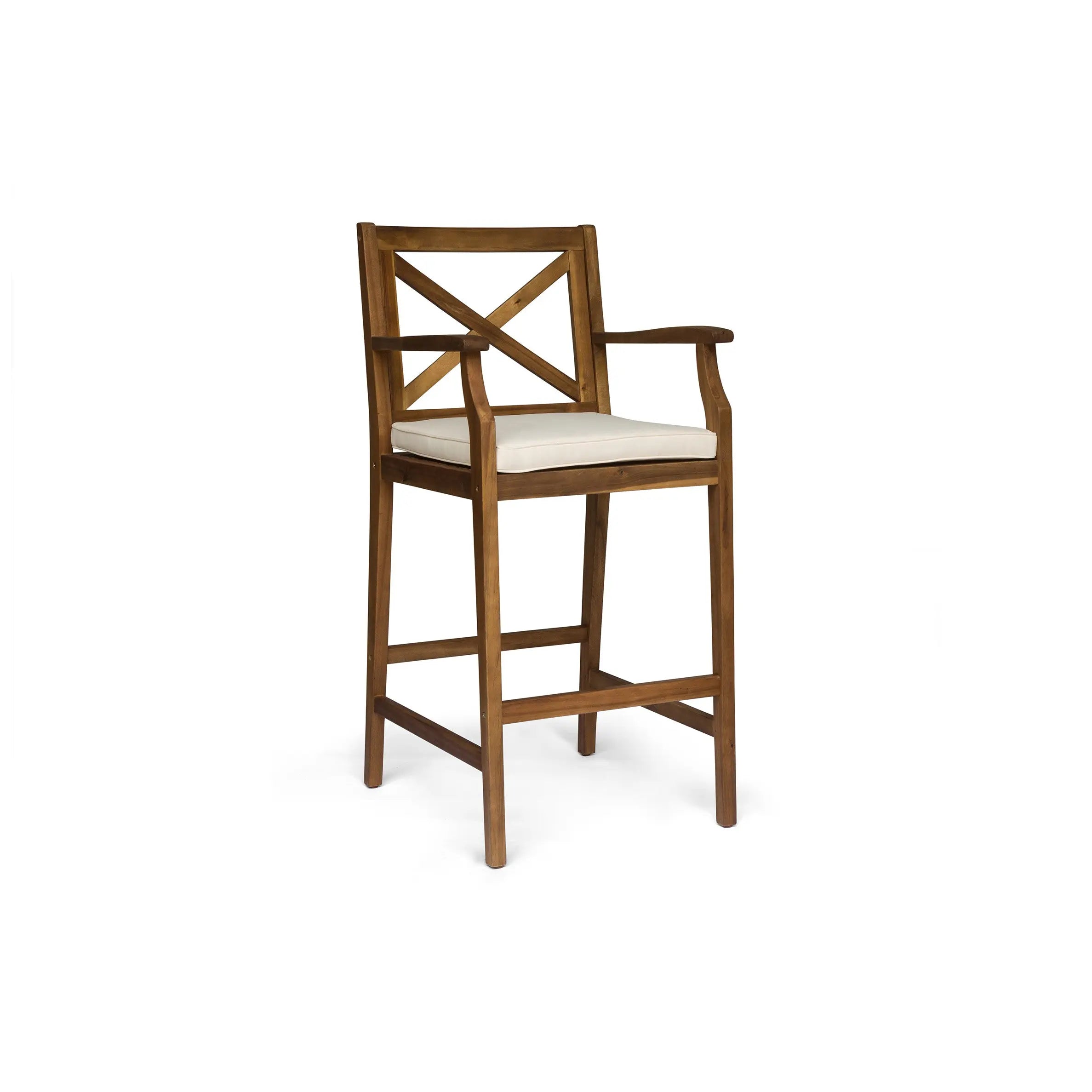 Set of Two 30" Brown Solid Wood Outdoor Bar Height Chairs Homeroots Outdoor