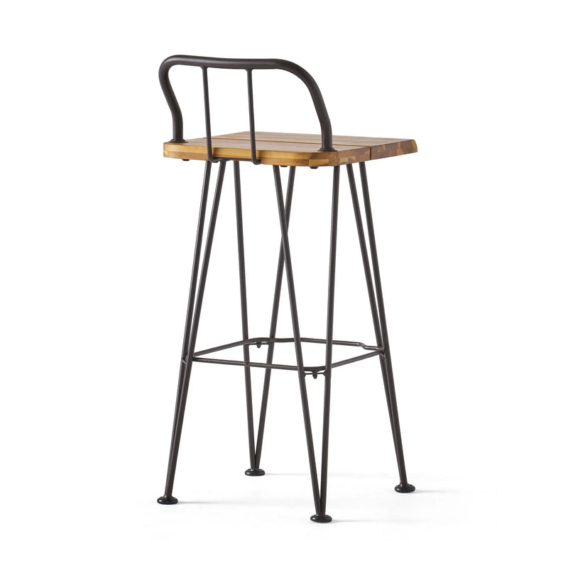 Set of Two 30" Brown and Natural Solid Wood Low Back Outdoor Bar Height Chairs Homeroots Outdoor
