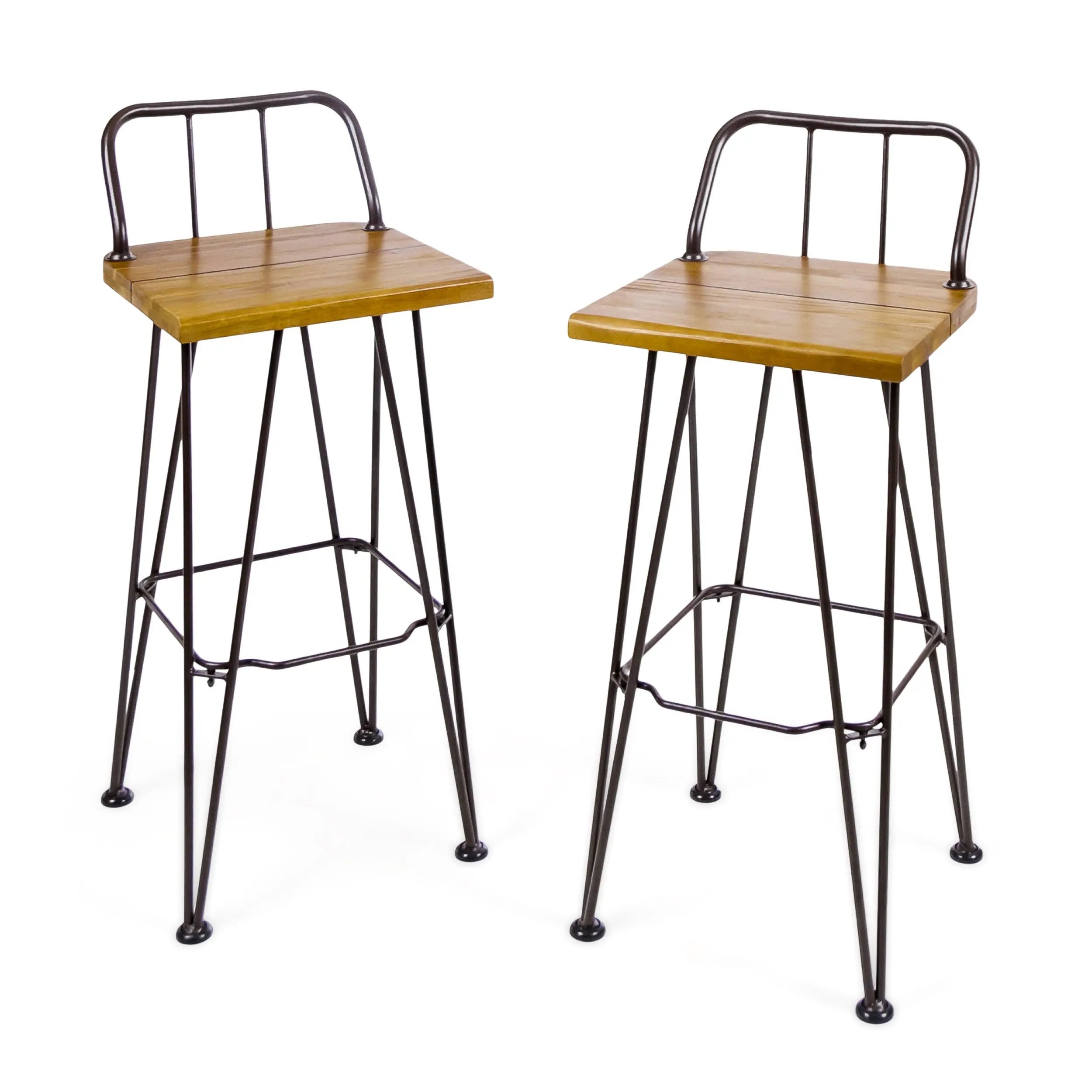 Set of Two 30" Brown and Natural Solid Wood Low Back Outdoor Bar Height Chairs Homeroots Outdoor