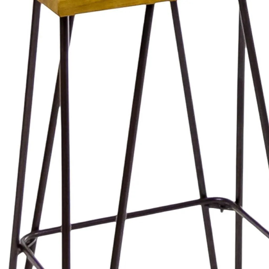 Set of Two 30" Brown and Natural Solid Wood Low Back Outdoor Bar Height Chairs Homeroots Outdoor