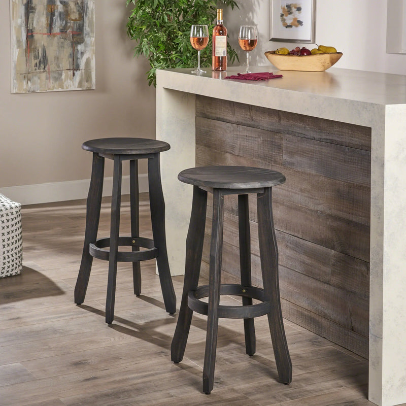 Set of Two 30" Dark Gray Solid Wood Backless Outdoor Bar Height Chairs Homeroots Outdoor