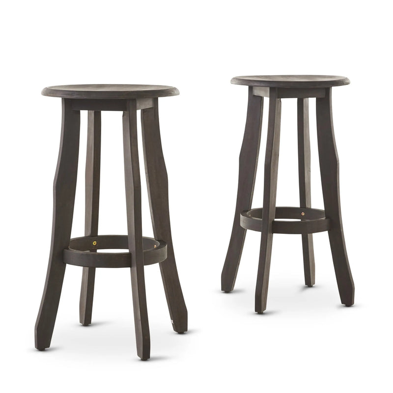 Set of Two 30" Dark Gray Solid Wood Backless Outdoor Bar Height Chairs Homeroots Outdoor