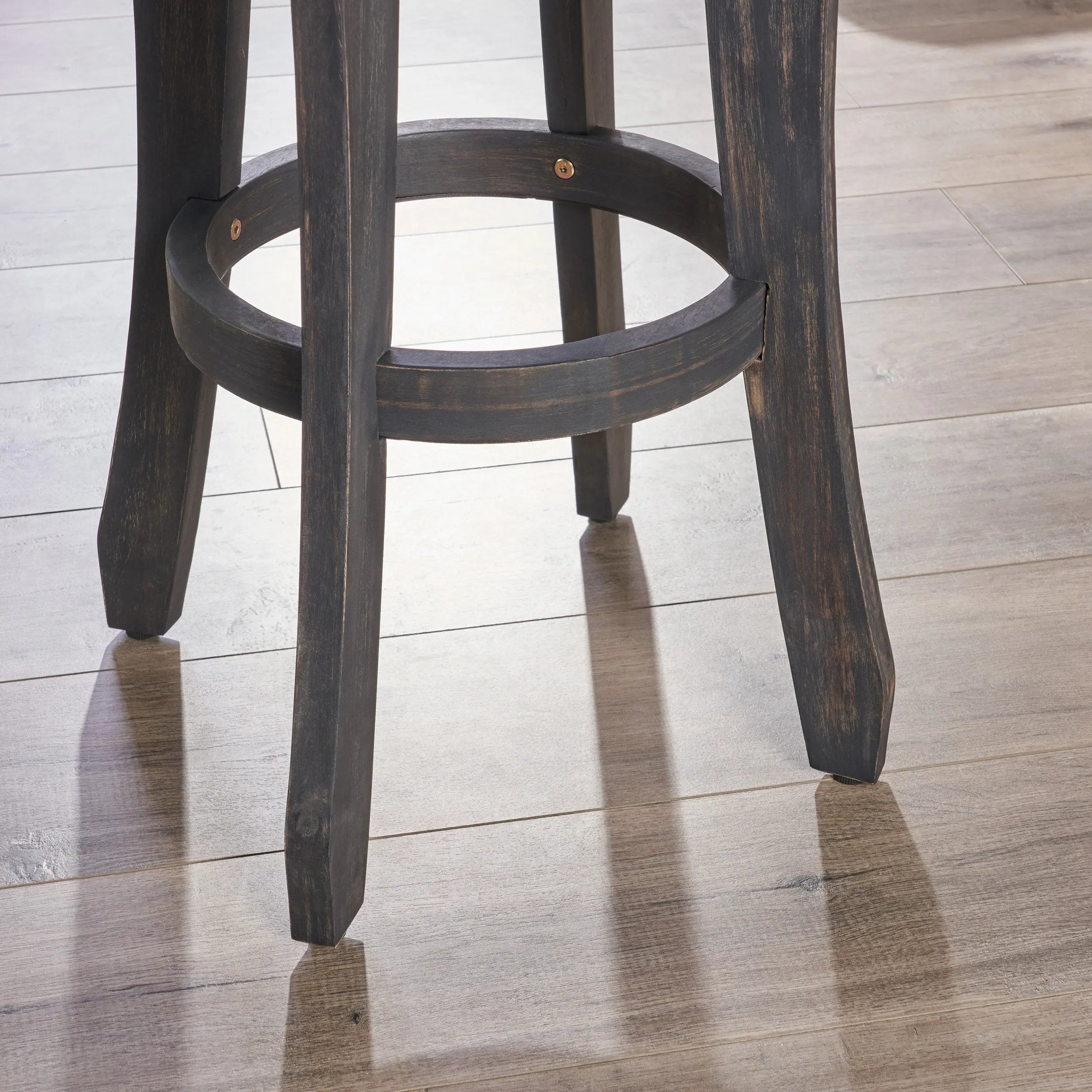 Set of Two 30" Dark Gray Solid Wood Backless Outdoor Bar Height Chairs Homeroots Outdoor
