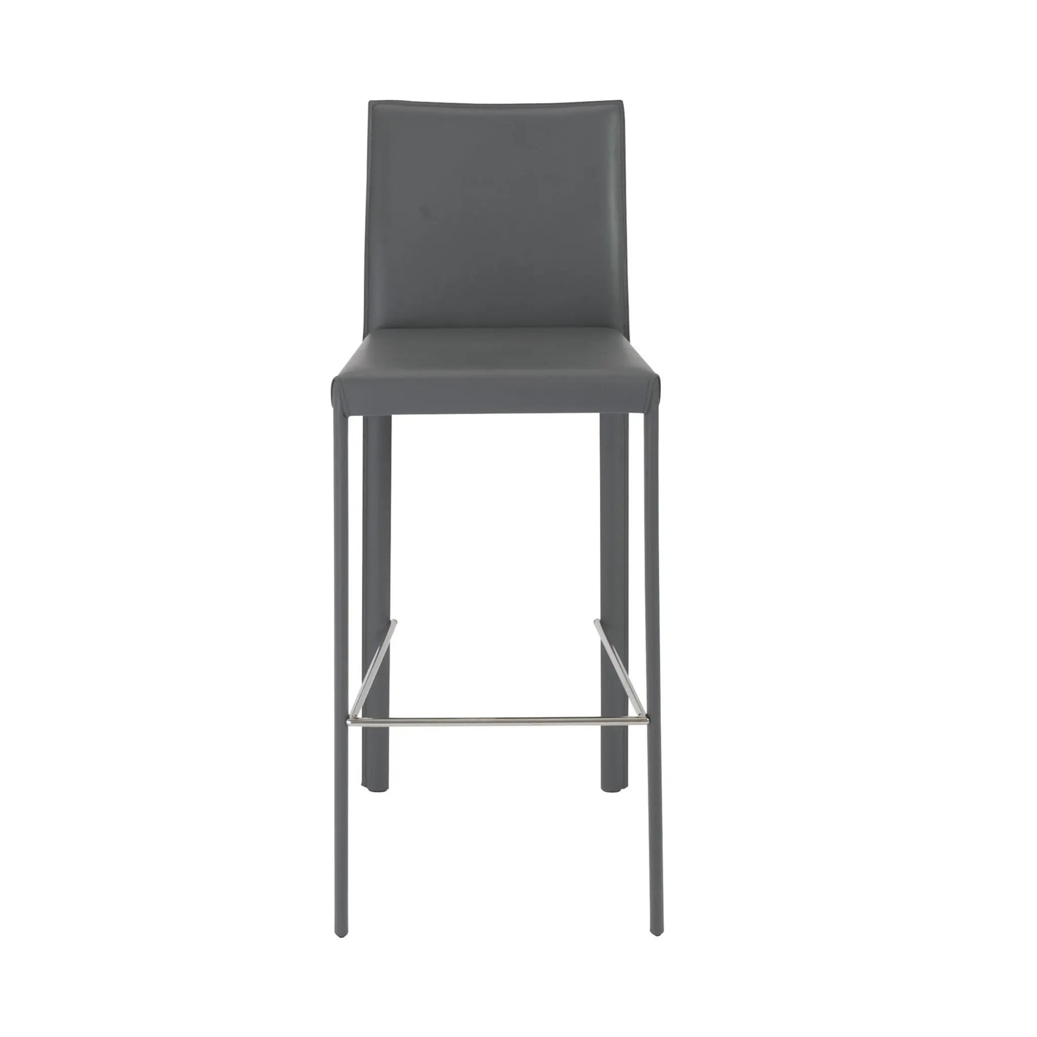 Set of Two 30" Gray Faux Leather and Steel Bar Height Bar Chairs Homeroots Living Room