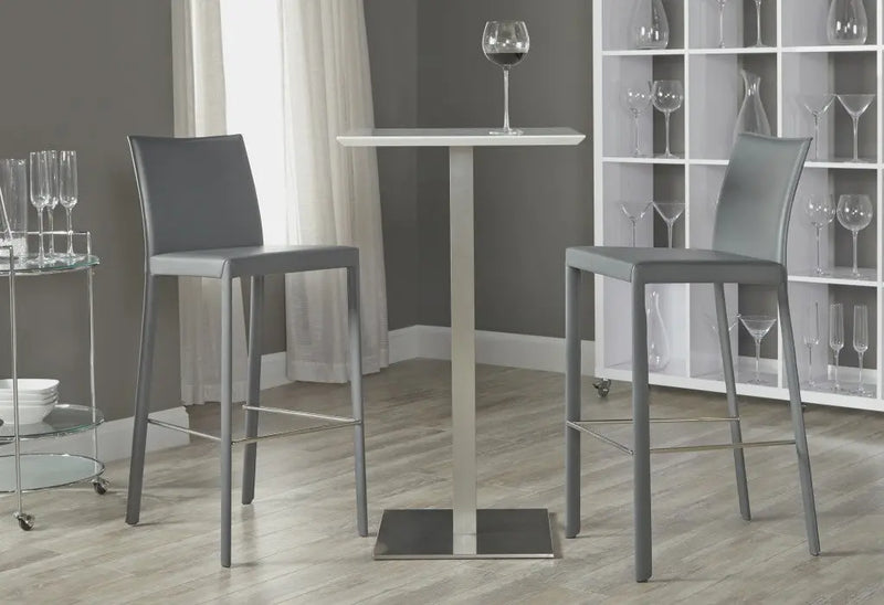 Set of Two 30" Gray Faux Leather and Steel Bar Height Bar Chairs Homeroots Living Room