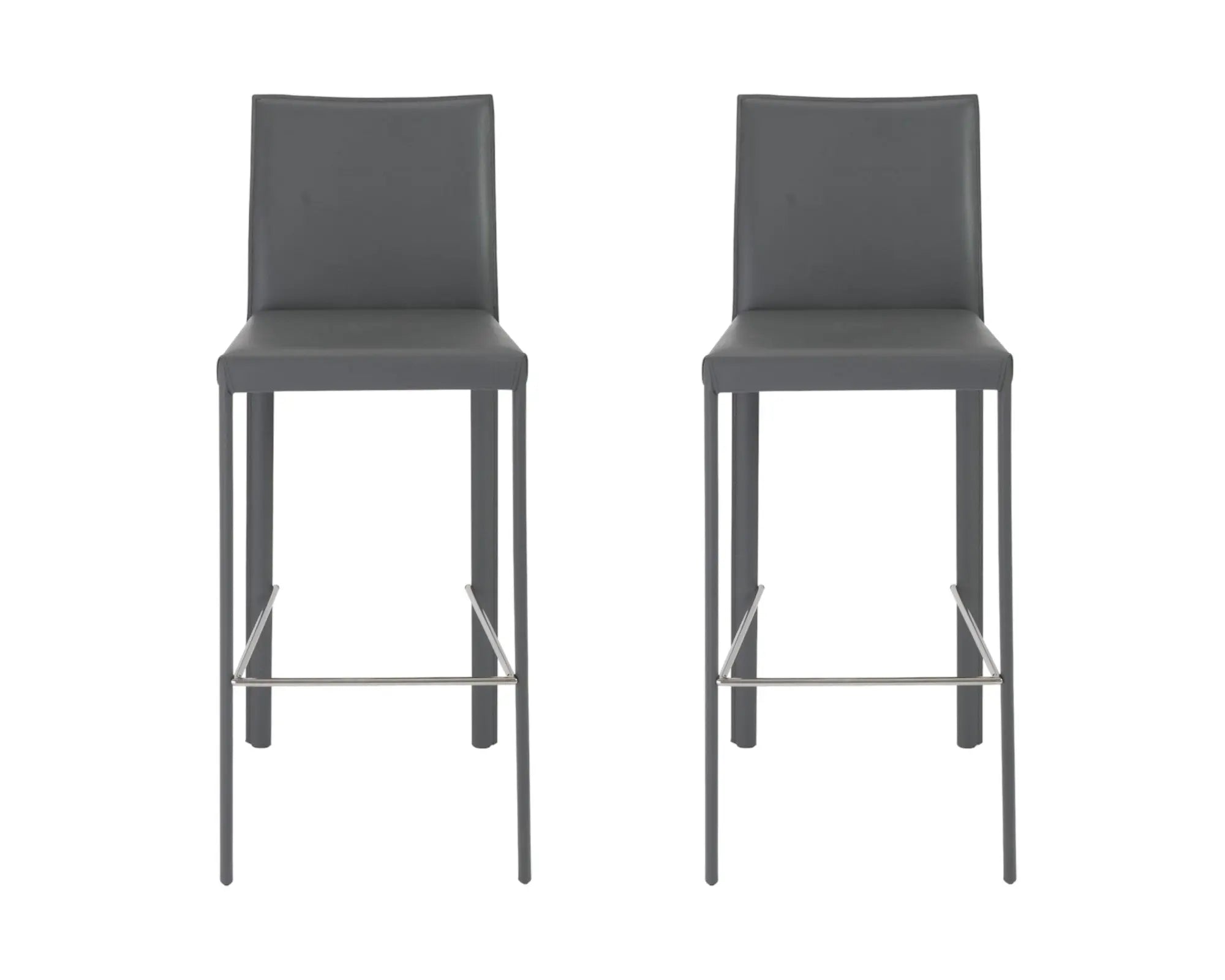Set of Two 30" Gray Faux Leather and Steel Bar Height Bar Chairs Homeroots Living Room
