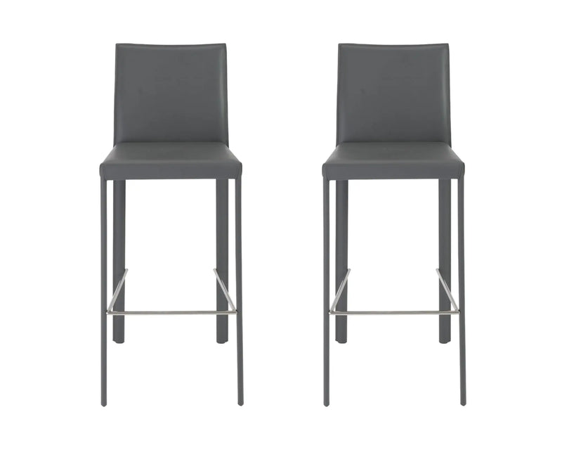 Set of Two 30" Gray Faux Leather and Steel Bar Height Bar Chairs Homeroots Living Room