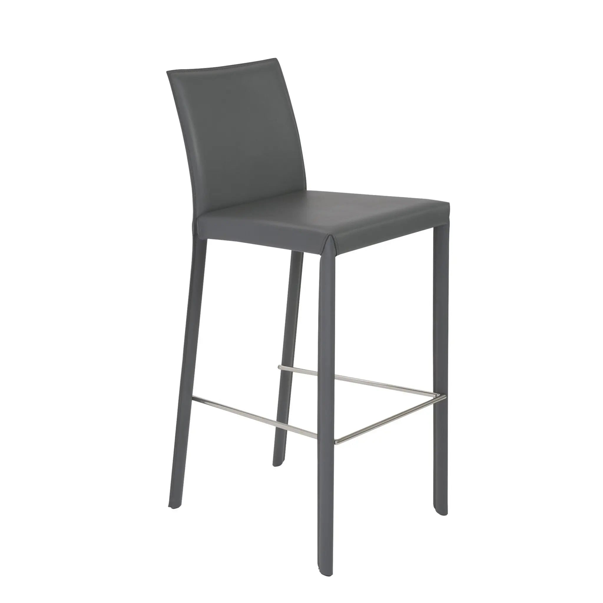 Set of Two 30" Gray Faux Leather and Steel Bar Height Bar Chairs Homeroots Living Room