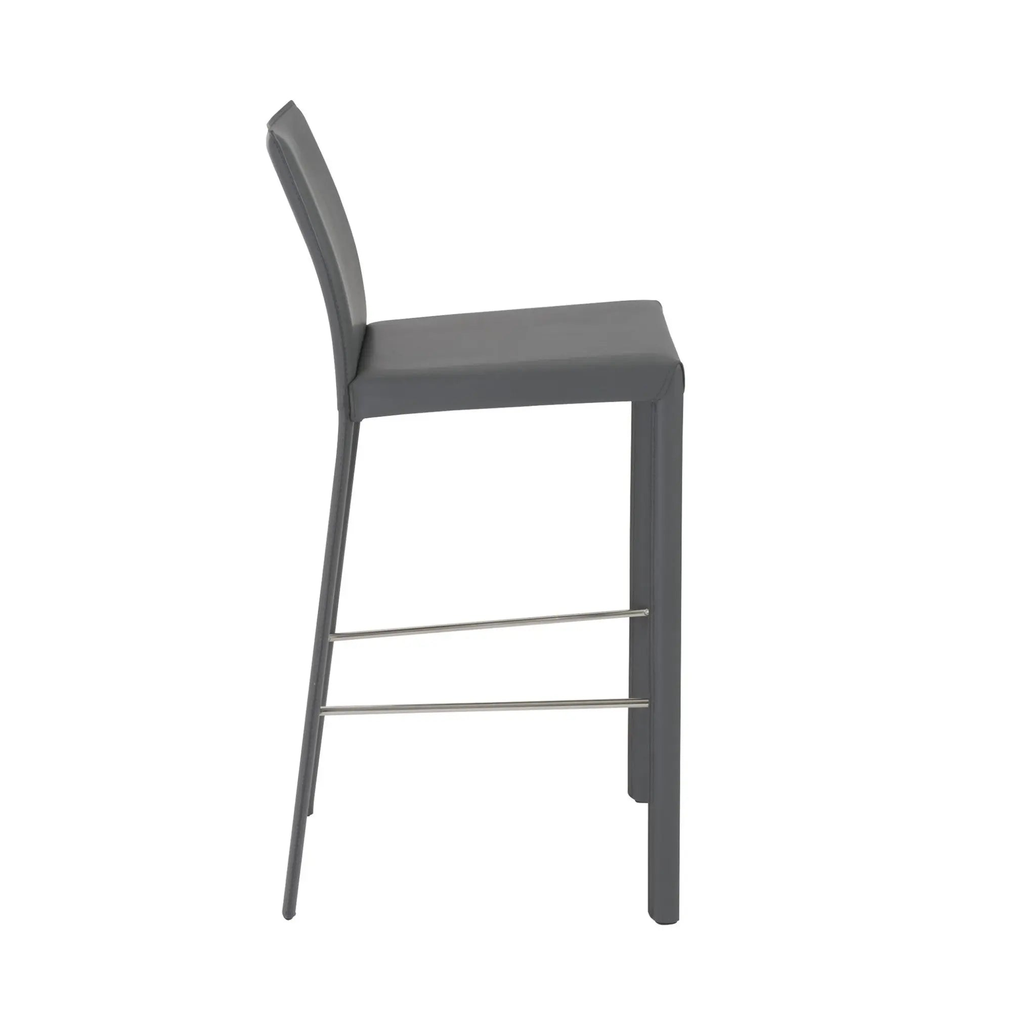 Set of Two 30" Gray Faux Leather and Steel Bar Height Bar Chairs Homeroots Living Room