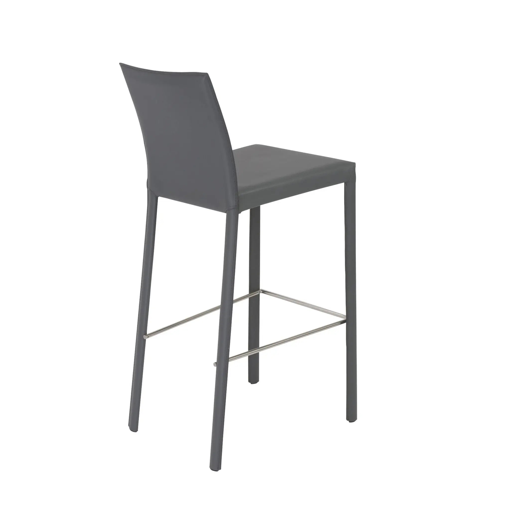 Set of Two 30" Gray Faux Leather and Steel Bar Height Bar Chairs Homeroots Living Room