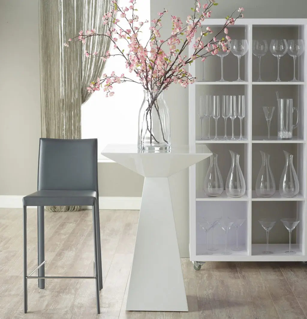 Set of Two 30" Gray Faux Leather and Steel Bar Height Bar Chairs Homeroots Living Room