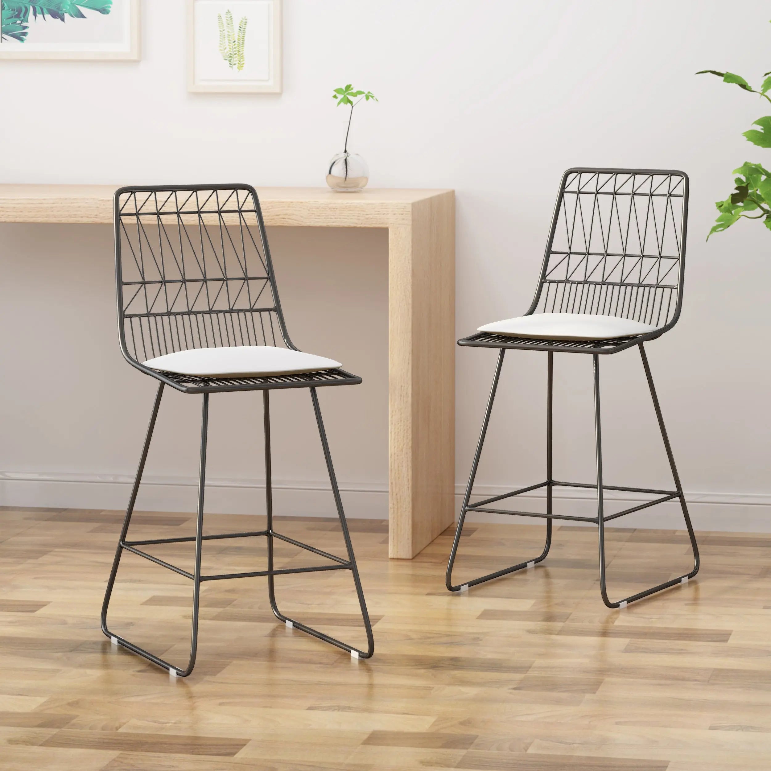 Set of Two 30" Gray Iron Outdoor Bar Height Chairs Homeroots Outdoor