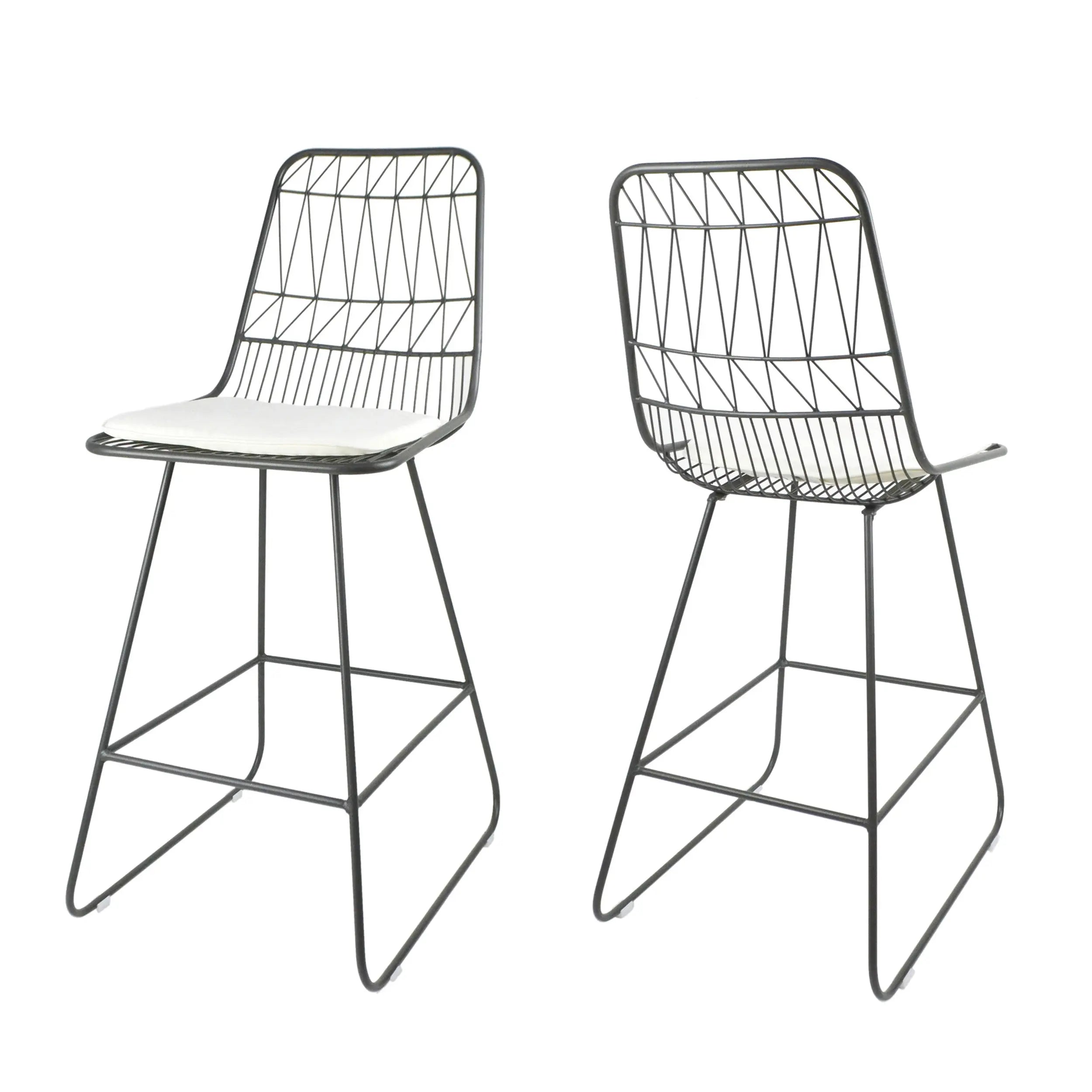 Set of Two 30" Gray Iron Outdoor Bar Height Chairs Homeroots Outdoor