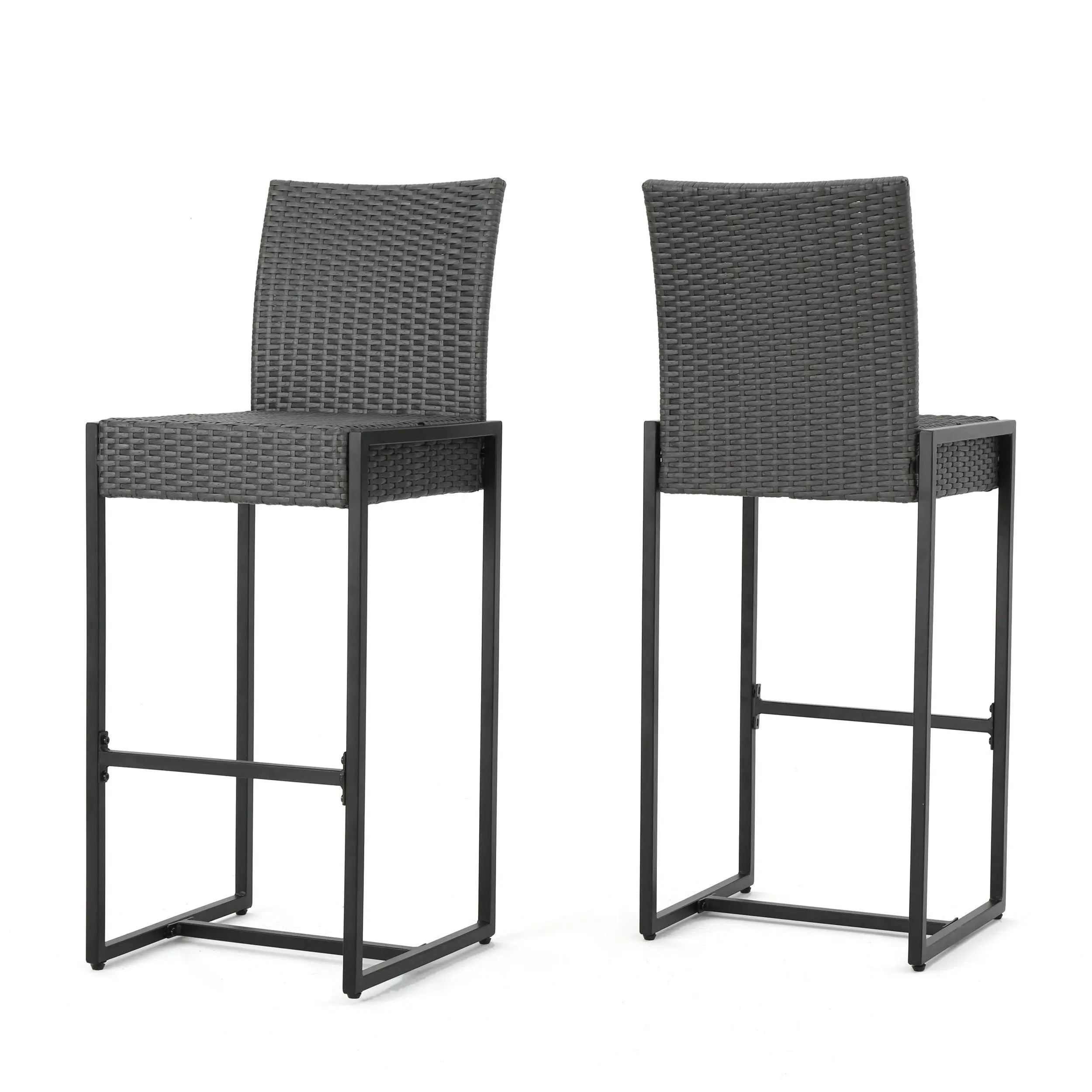 Set of Two 30" Gray Iron Outdoor Bar Height Chairs Homeroots Outdoor