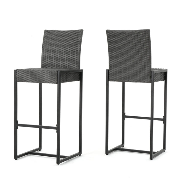 Set of Two 30" Gray Iron Outdoor Bar Height Chairs Homeroots Outdoor