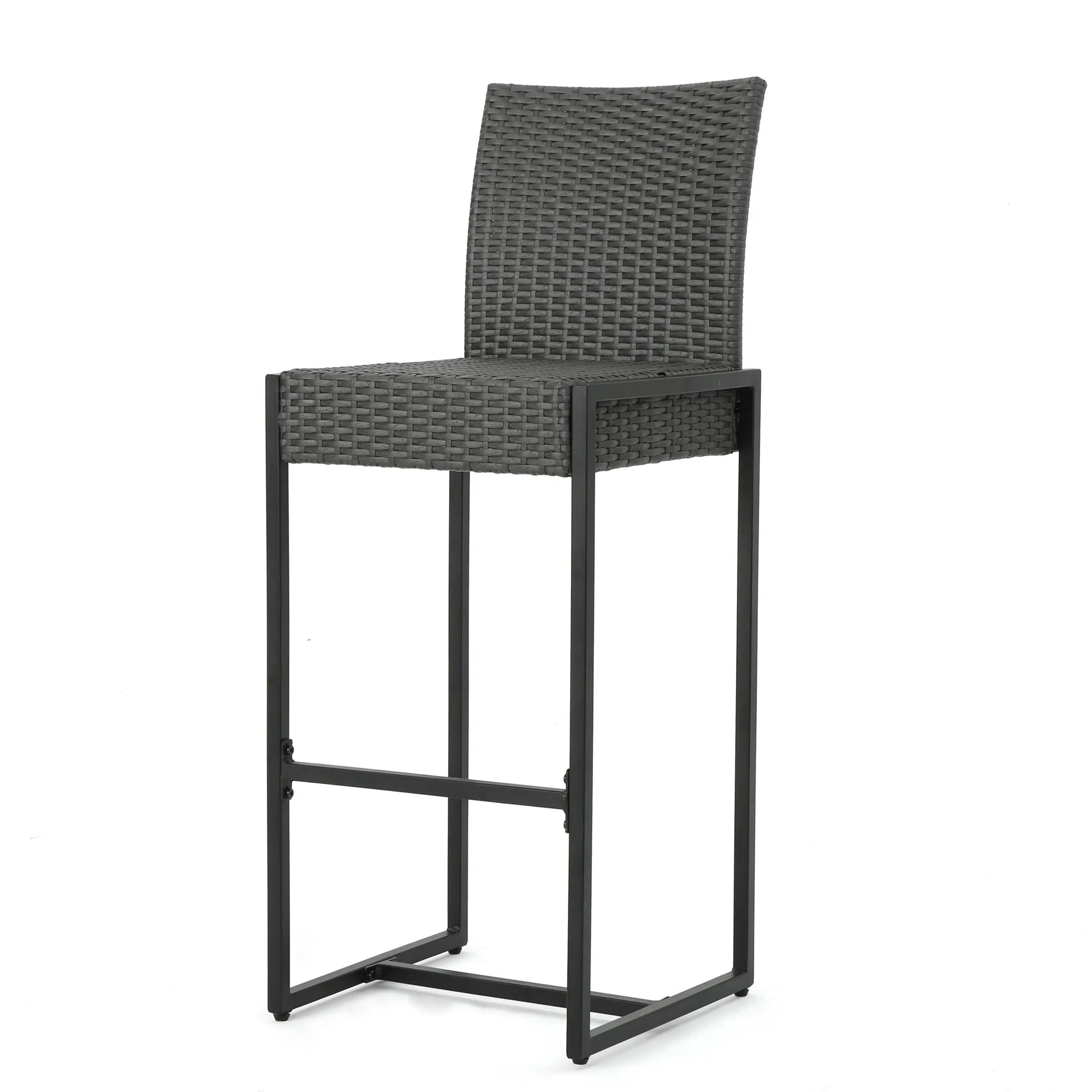 Set of Two 30" Gray Iron Outdoor Bar Height Chairs Homeroots Outdoor